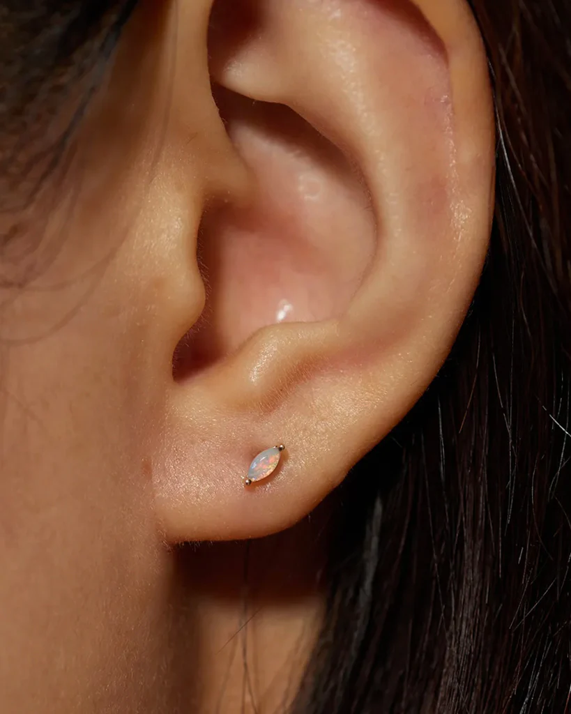 14K Gold Marquise Opal Flat Back Earring - Image 3