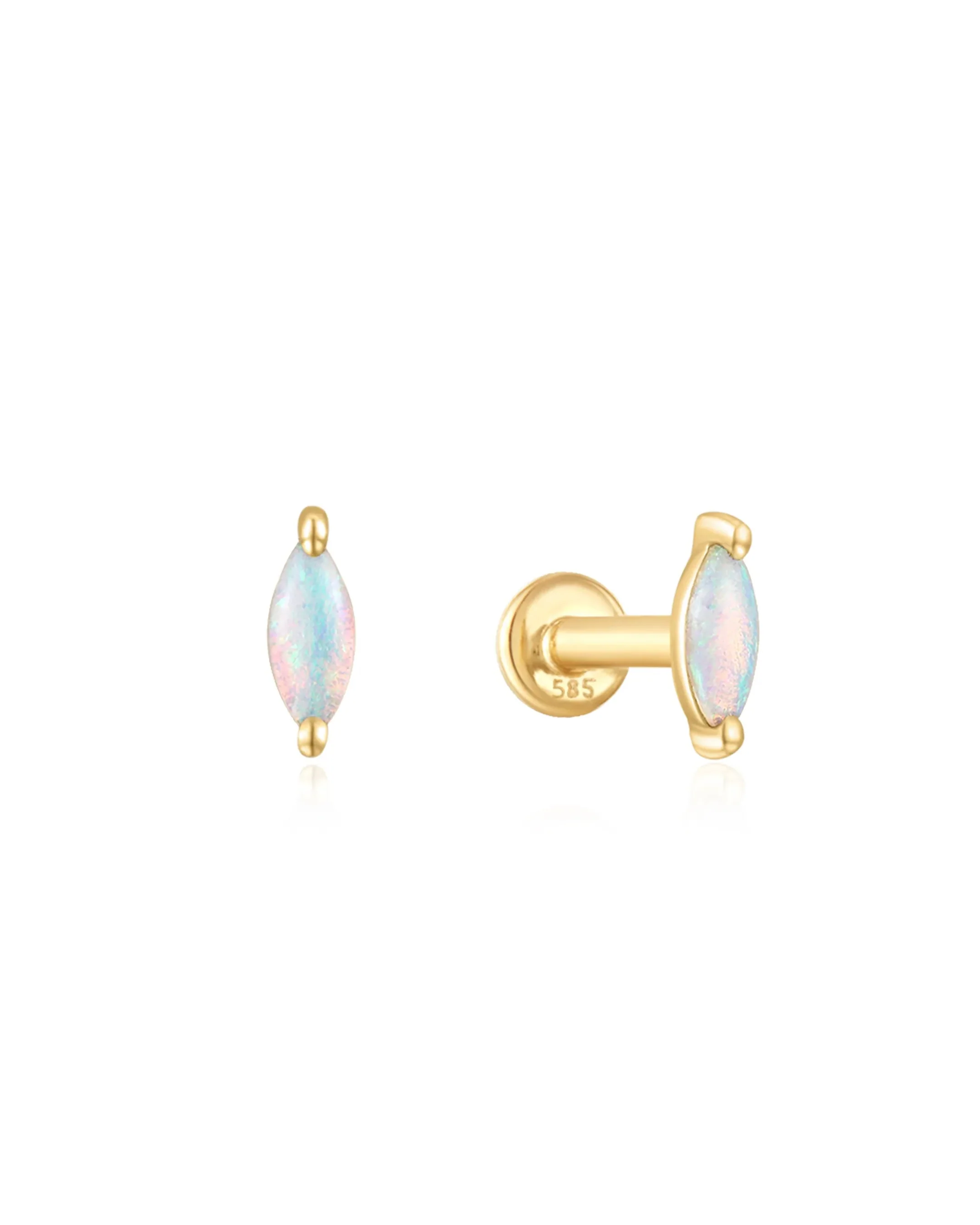 14K Gold Marquise Opal Flat Back Earring - Image 4