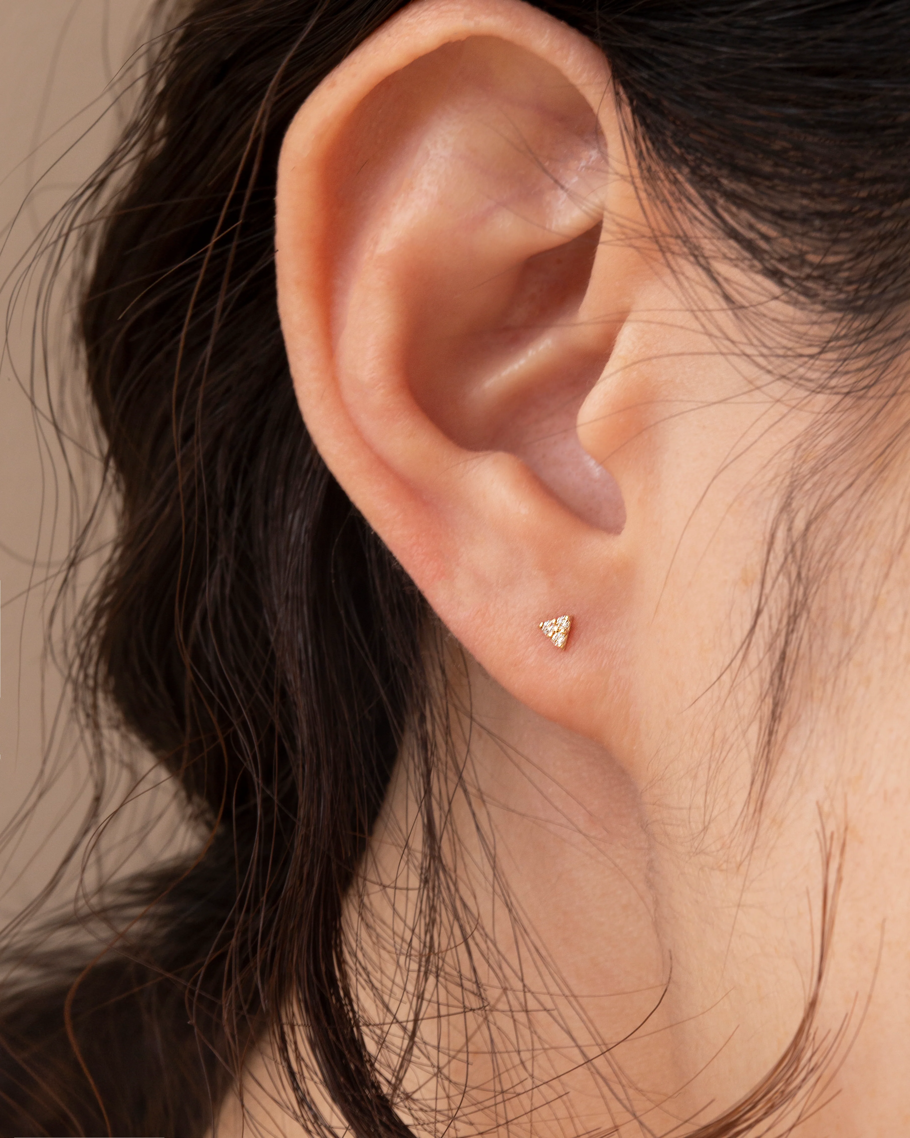14k Gold Mini CZ Triangle Earrings - Image 2