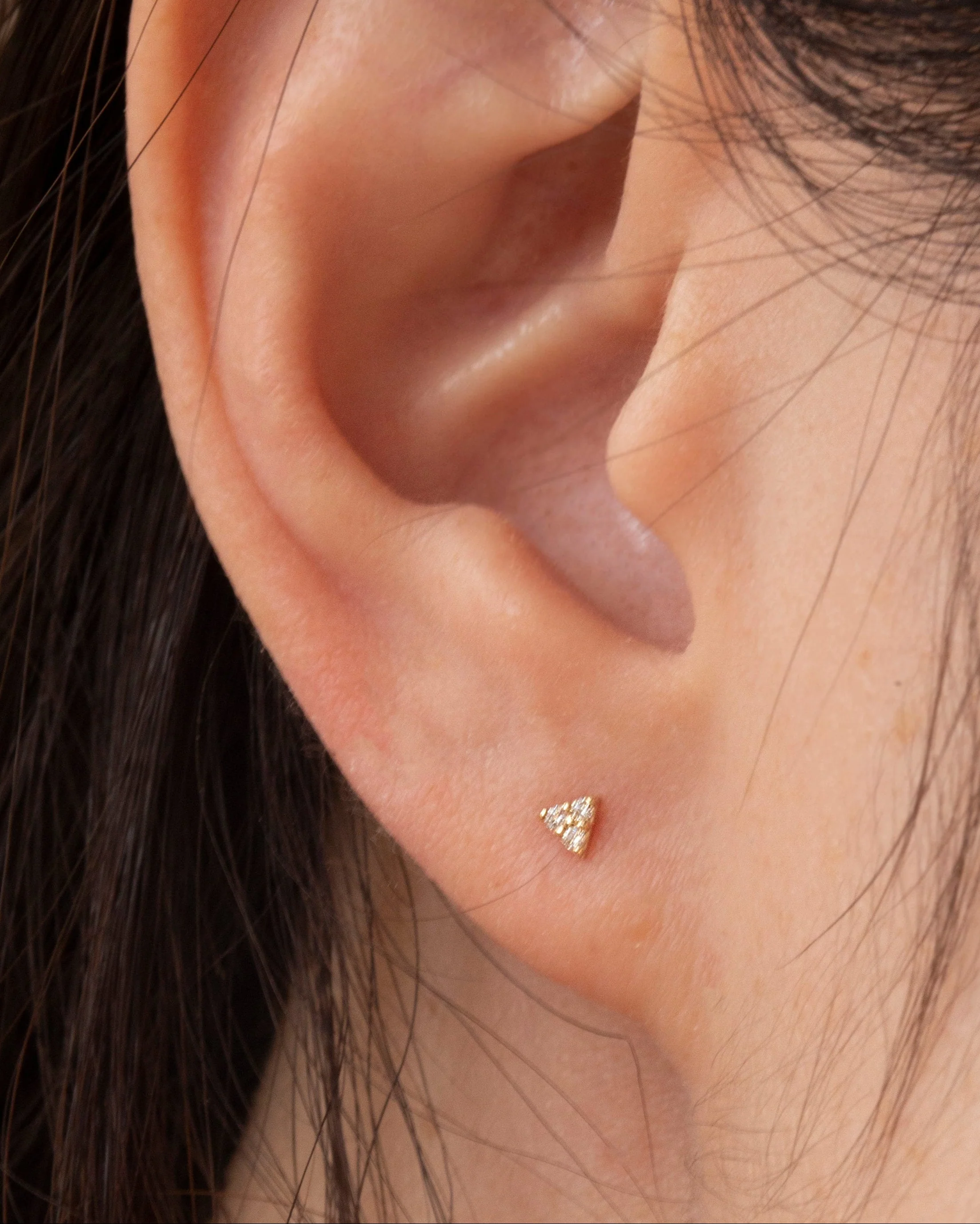 14k Gold Mini CZ Triangle Earrings - Image 3