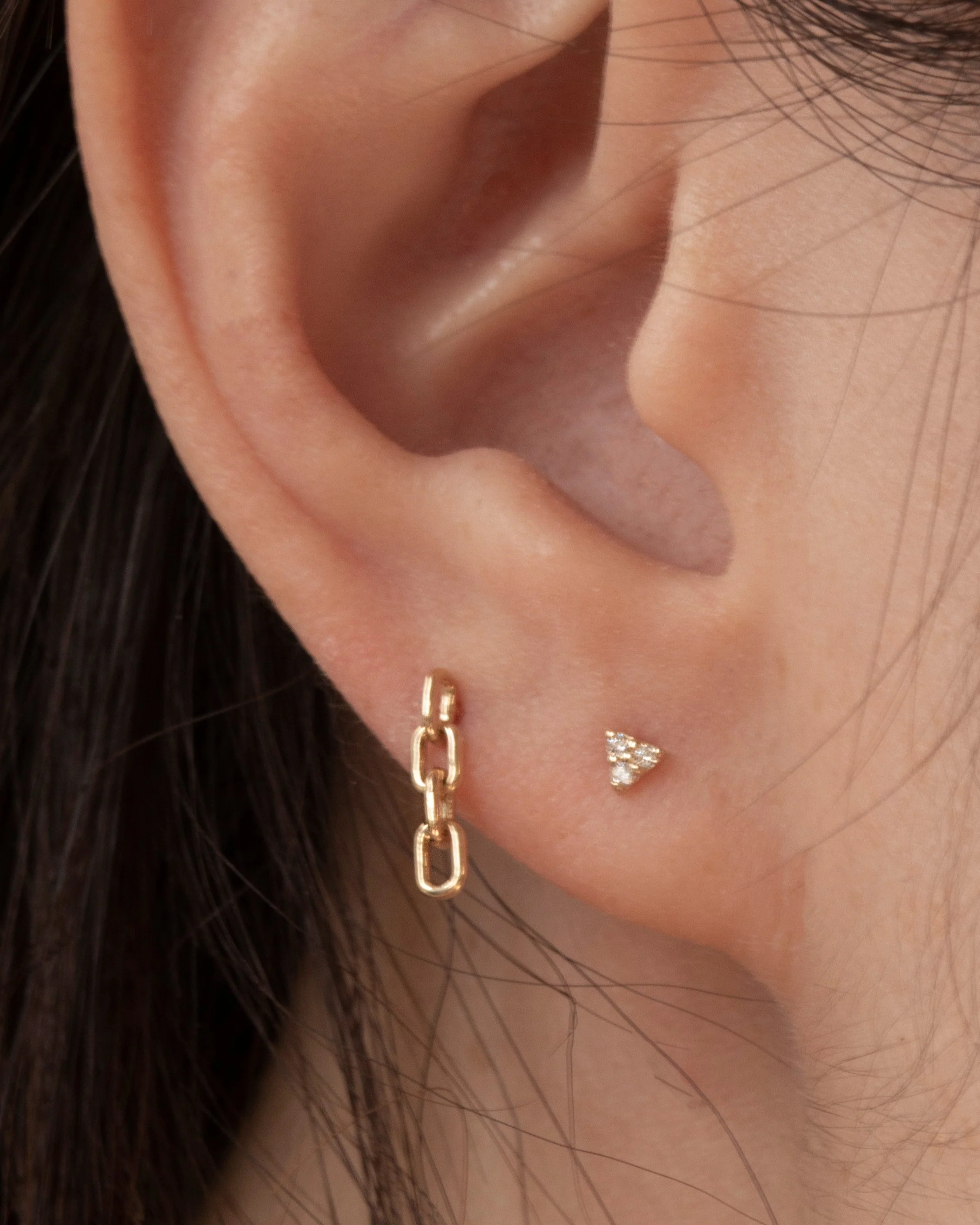 14k Gold Mini Paper Clip Chain Earring - Image 3