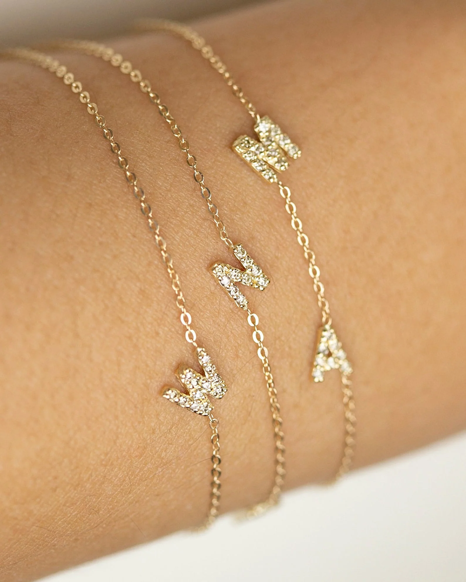14k Gold Mini Diamond Initial Bracelet - Image 2