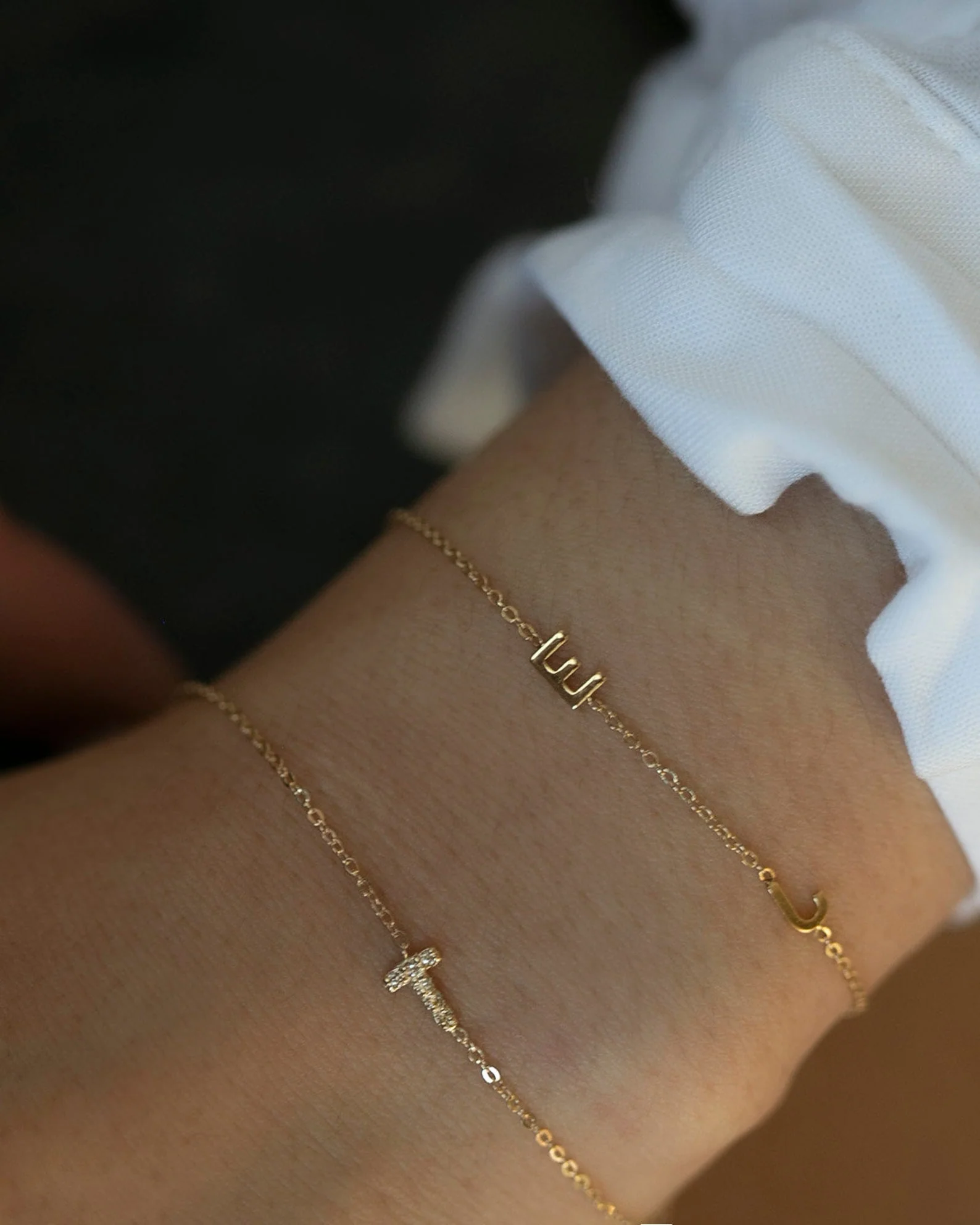 14k Gold Mini Diamond Initial Bracelet - Image 4