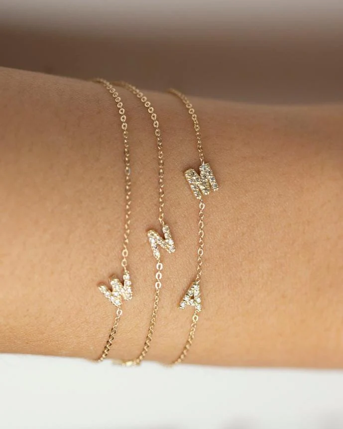 14k Gold Mini Diamond Initial Bracelet - Image 8