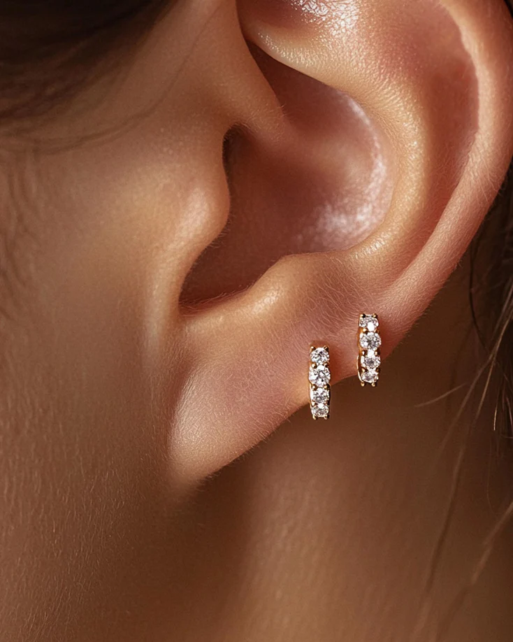 14k Gold Natural Diamond Huggies Earring - Image 3