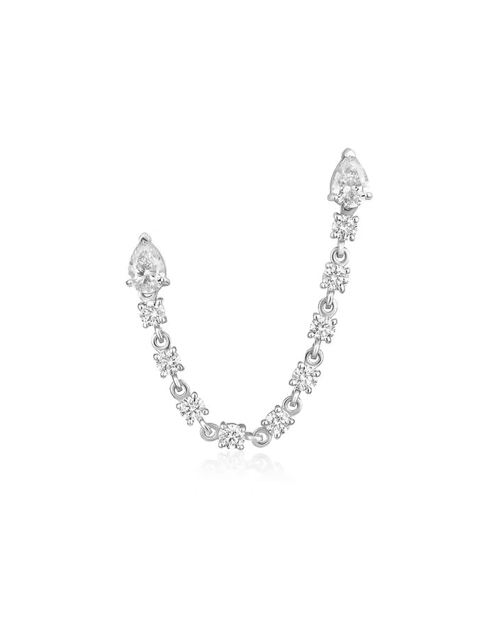 14K Gold Pear Diamond Double Piercing Chain Loop Earring - Image 2