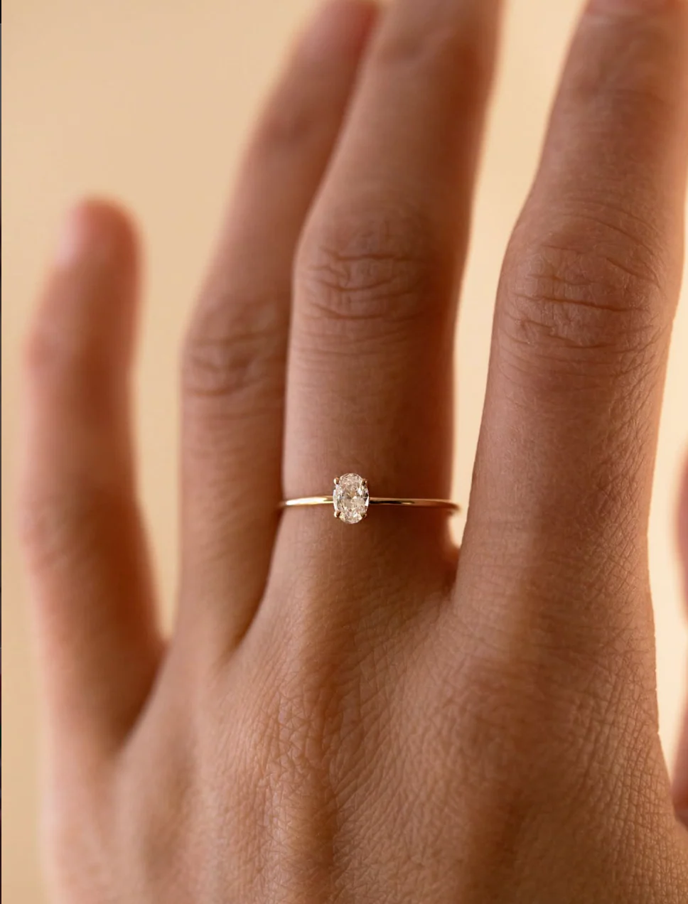 14K Gold Oval Lab Diamond Ring | VVS-VS D-F color | Minimalist engagement promise ring - Image 3