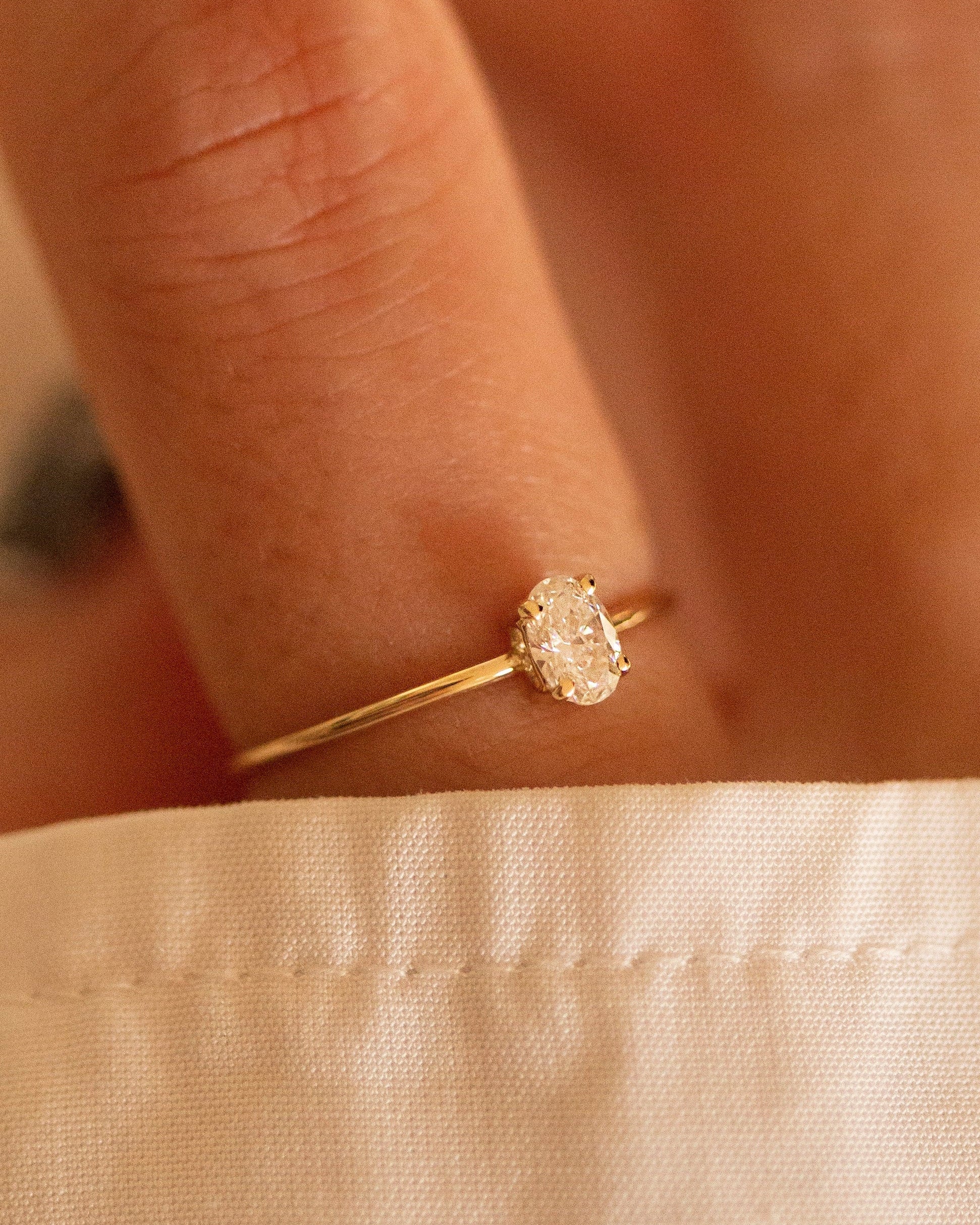14K Gold Oval Lab Diamond Ring | VVS-VS D-F color | Minimalist engagement promise ring - Image 7