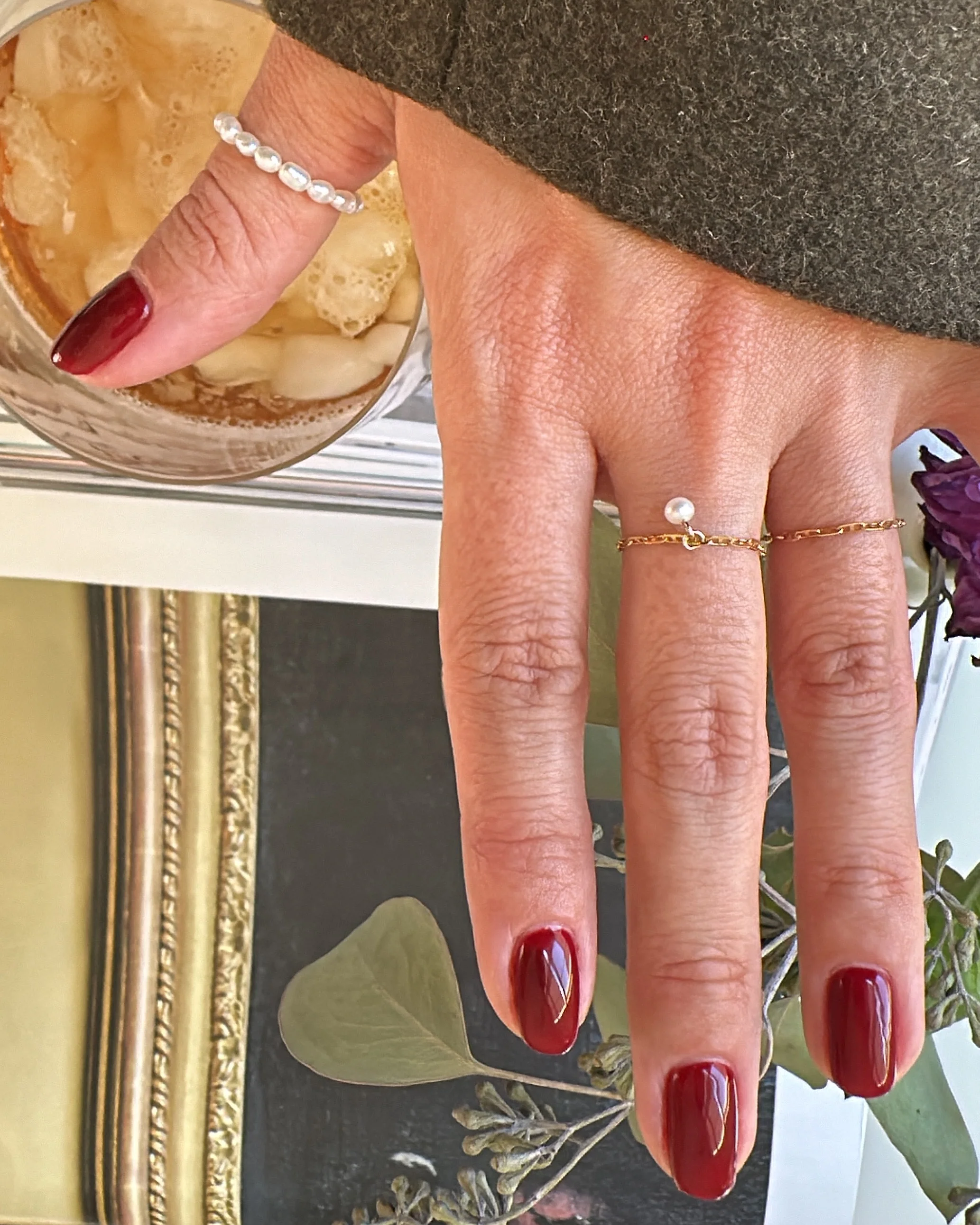 14k Gold Pearl Anchor Chain Ring - Image 2