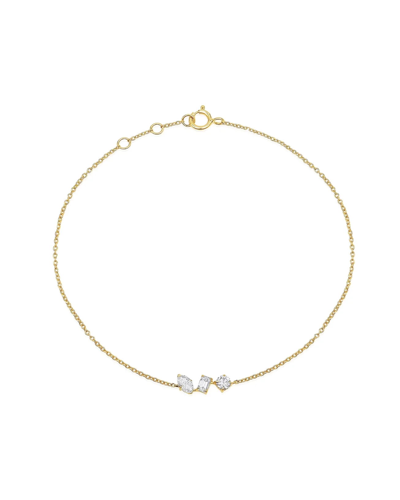 14K Gold Round, Emerald & Marquise Cut Emerald Trio Bracelet