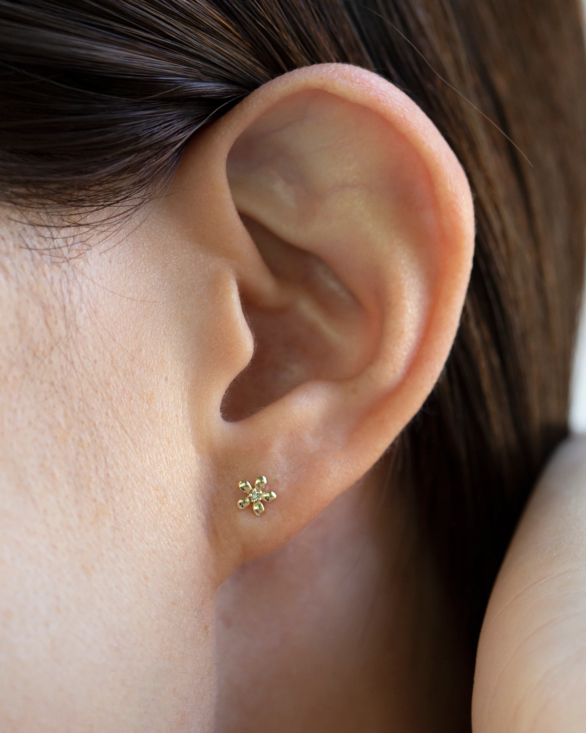 14k Gold Tiny Flower Studs - Image 2