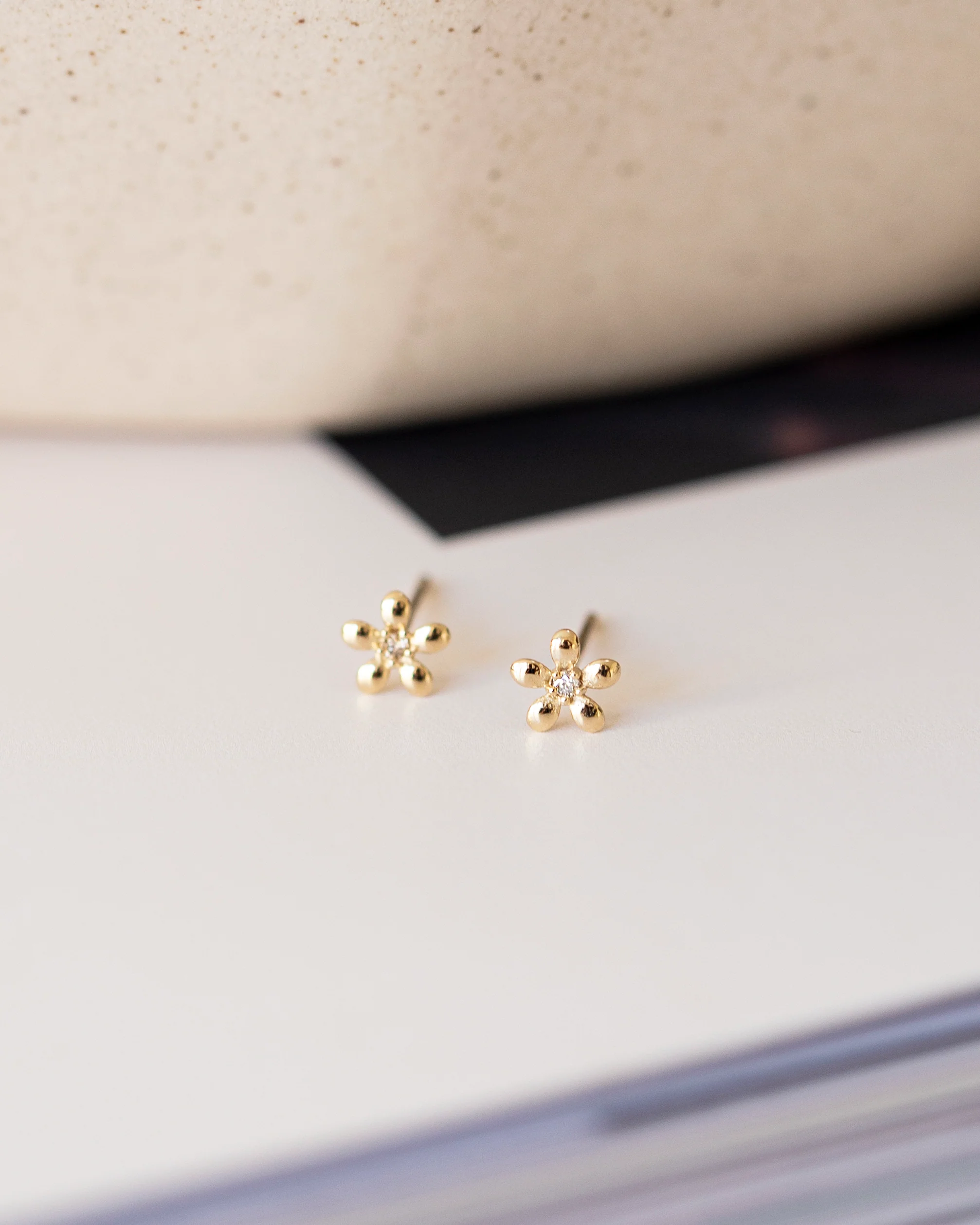 14k Gold Tiny Flower Studs - Image 4
