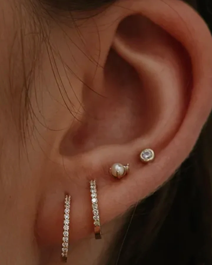 14K Gold Tiny Pearl & Diamond Combo Stud Earrings - Image 2