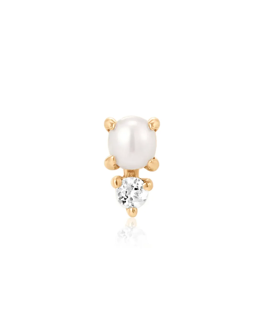 14K Gold Tiny Pearl & Diamond Combo Stud Earrings - Image 3