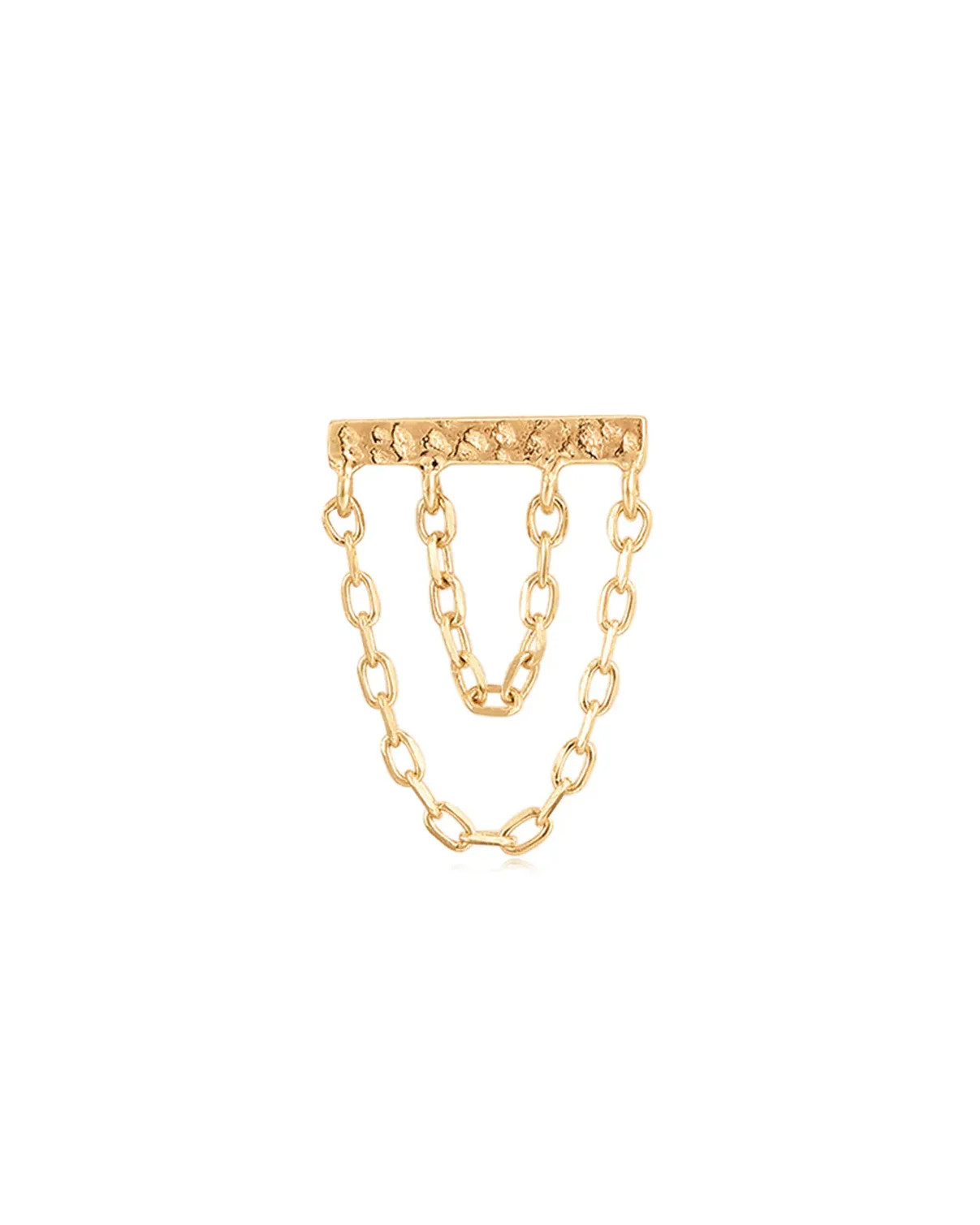14k Hammered bar with double chain Ear Stud - Image 2