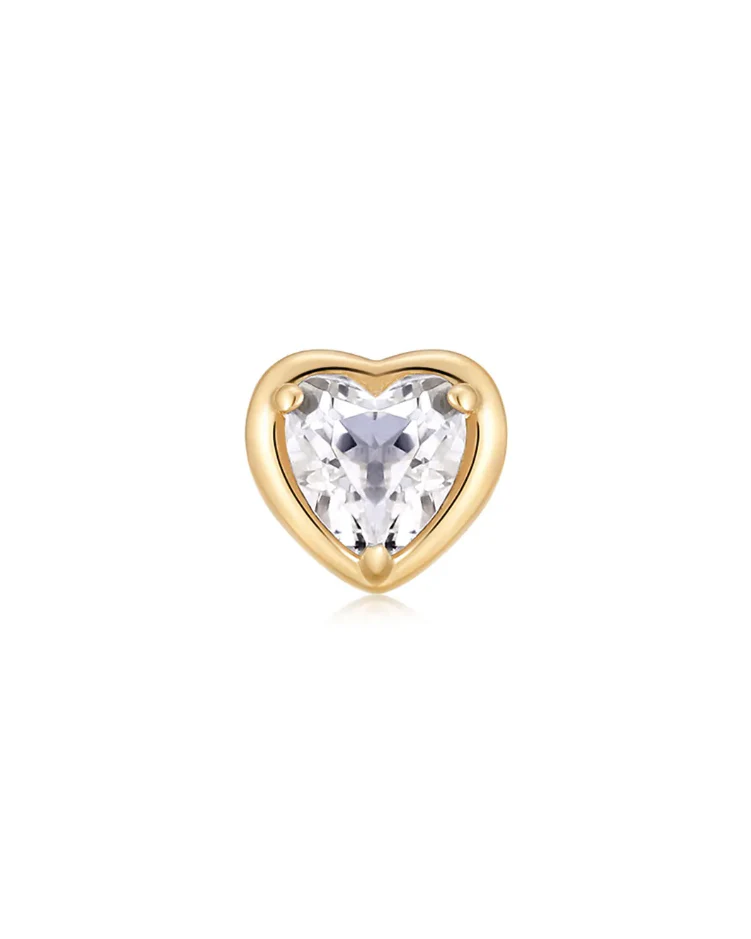 14k Heart White Topaz Stud Earring with screw flat back