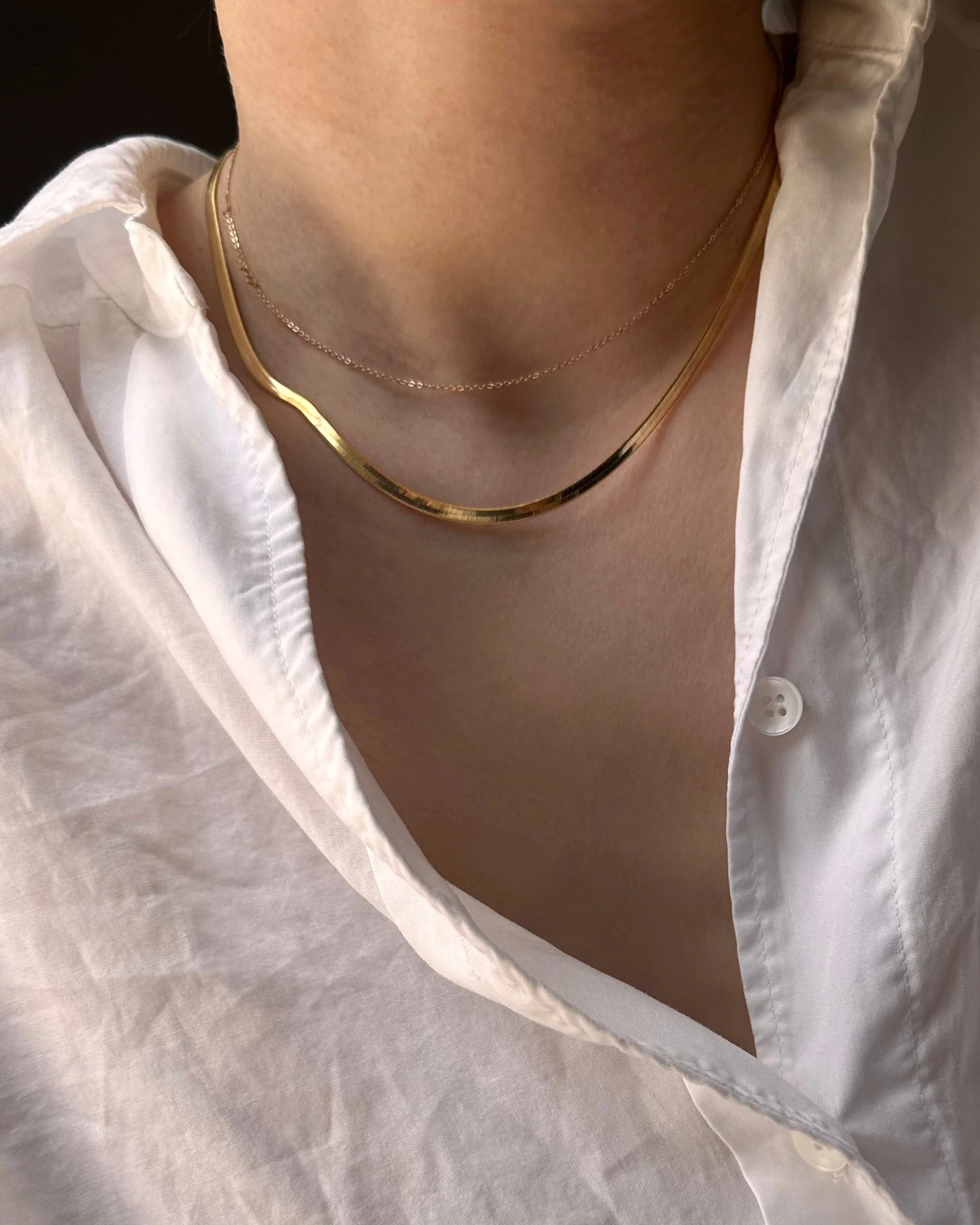 14k Herringbone Snake Chain Necklace - Image 3