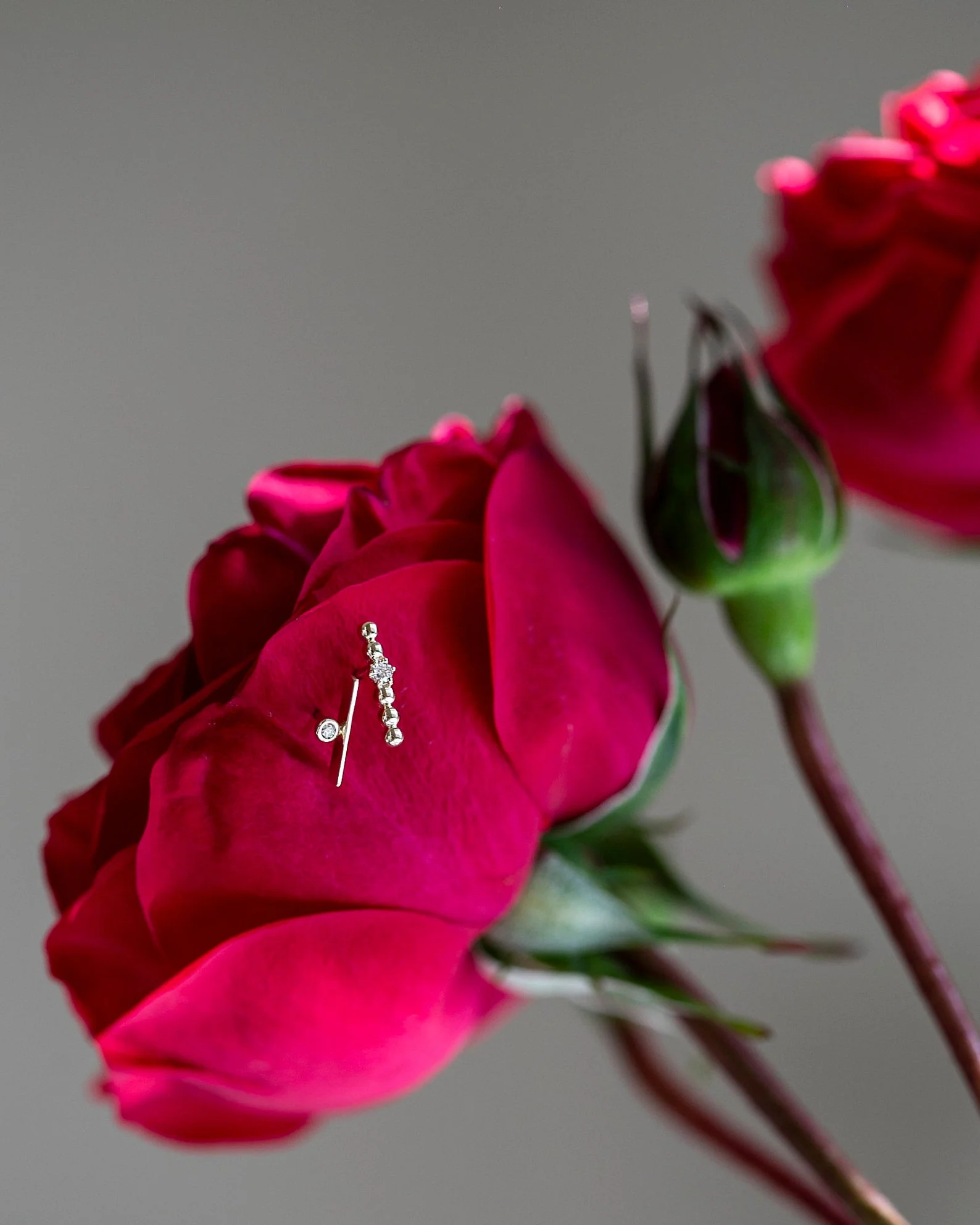 14k Lind bar studs with diamond accent - Image 6