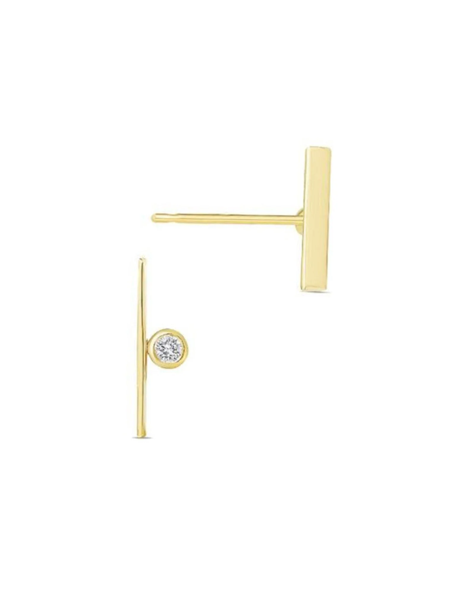 14k Lind bar studs with diamond accent - Image 7