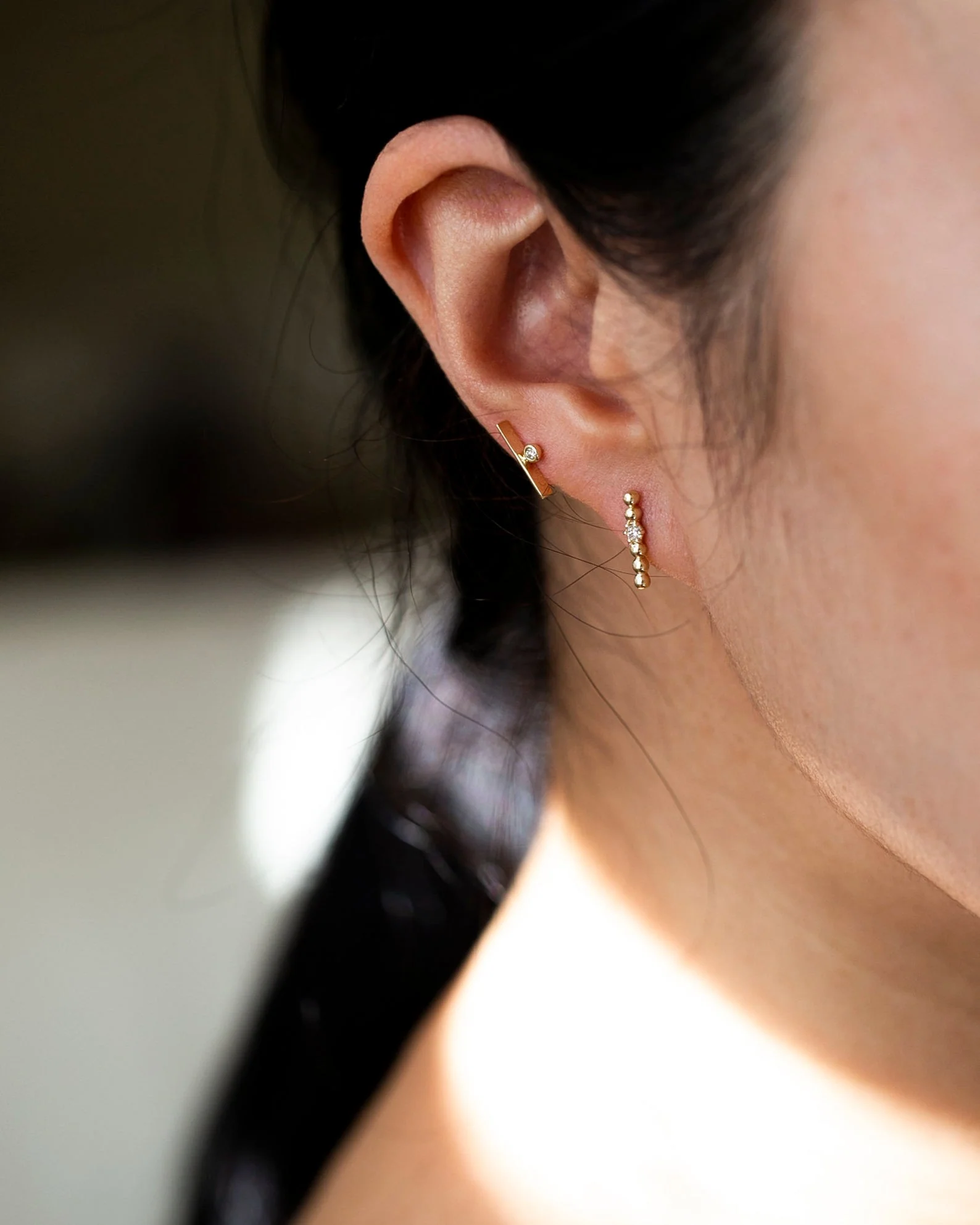 14k Lind bar studs with diamond accent - Image 8