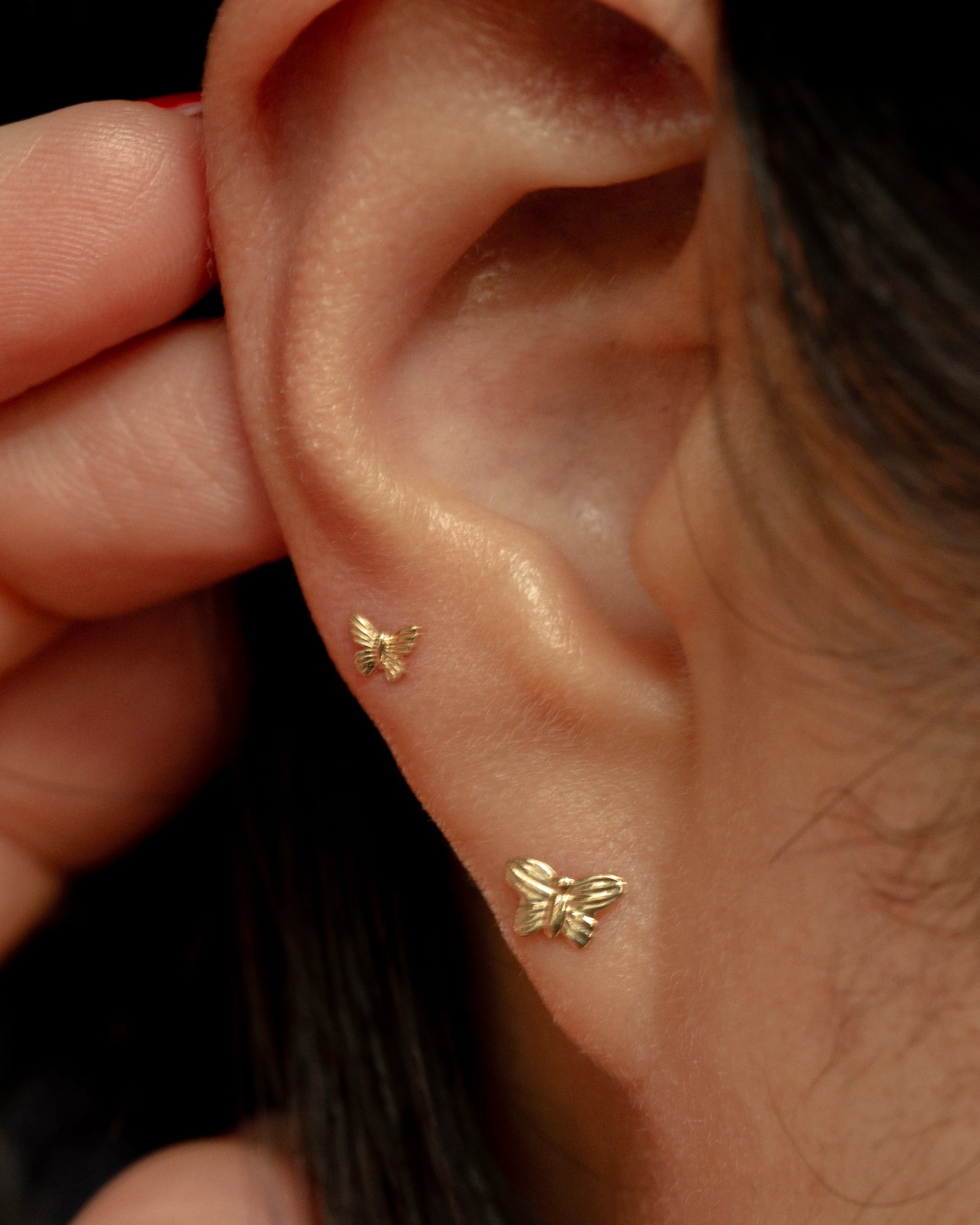 14k Mini butterfly Stud Earrings - Image 2