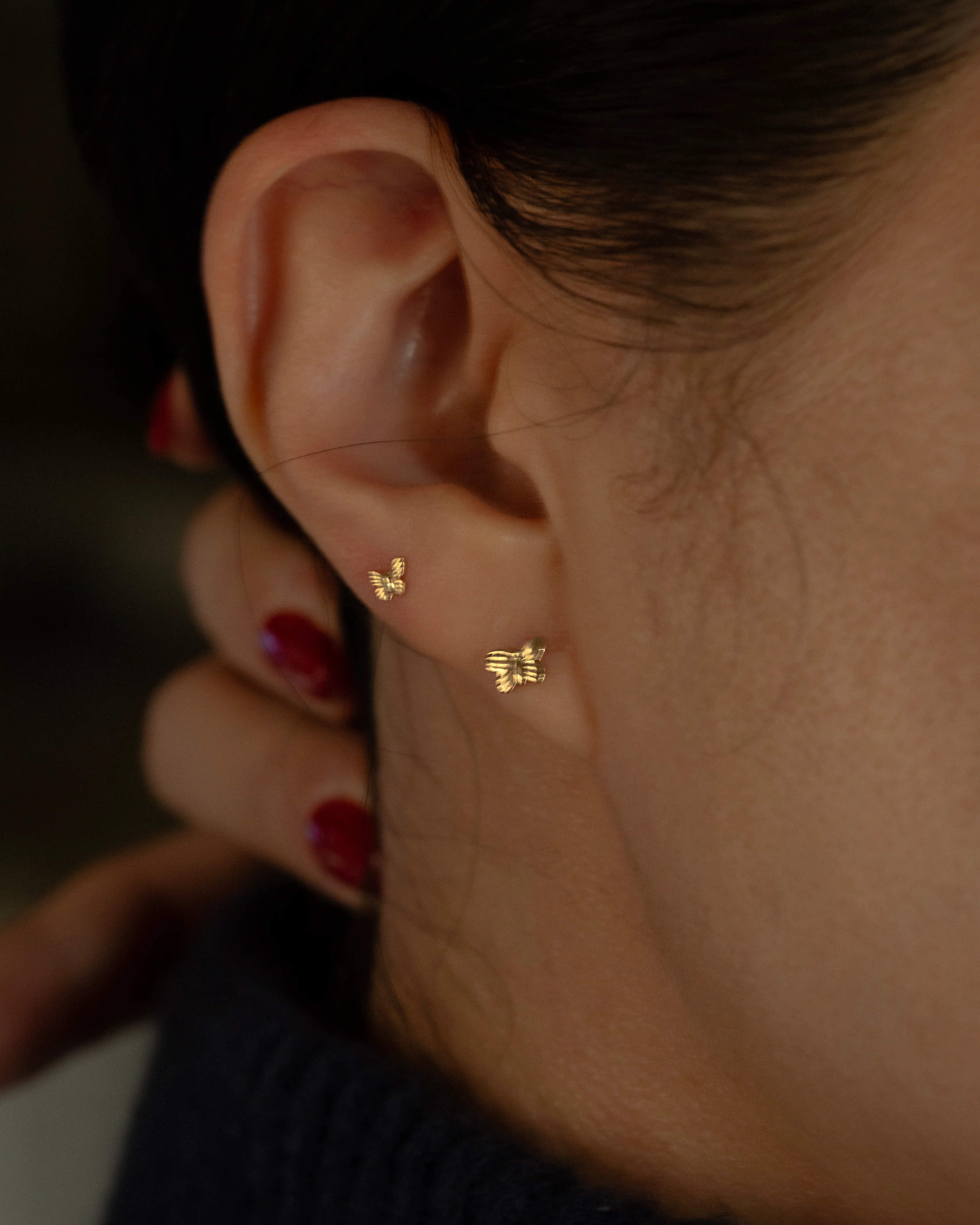 14k Mini butterfly Stud Earrings - Image 3