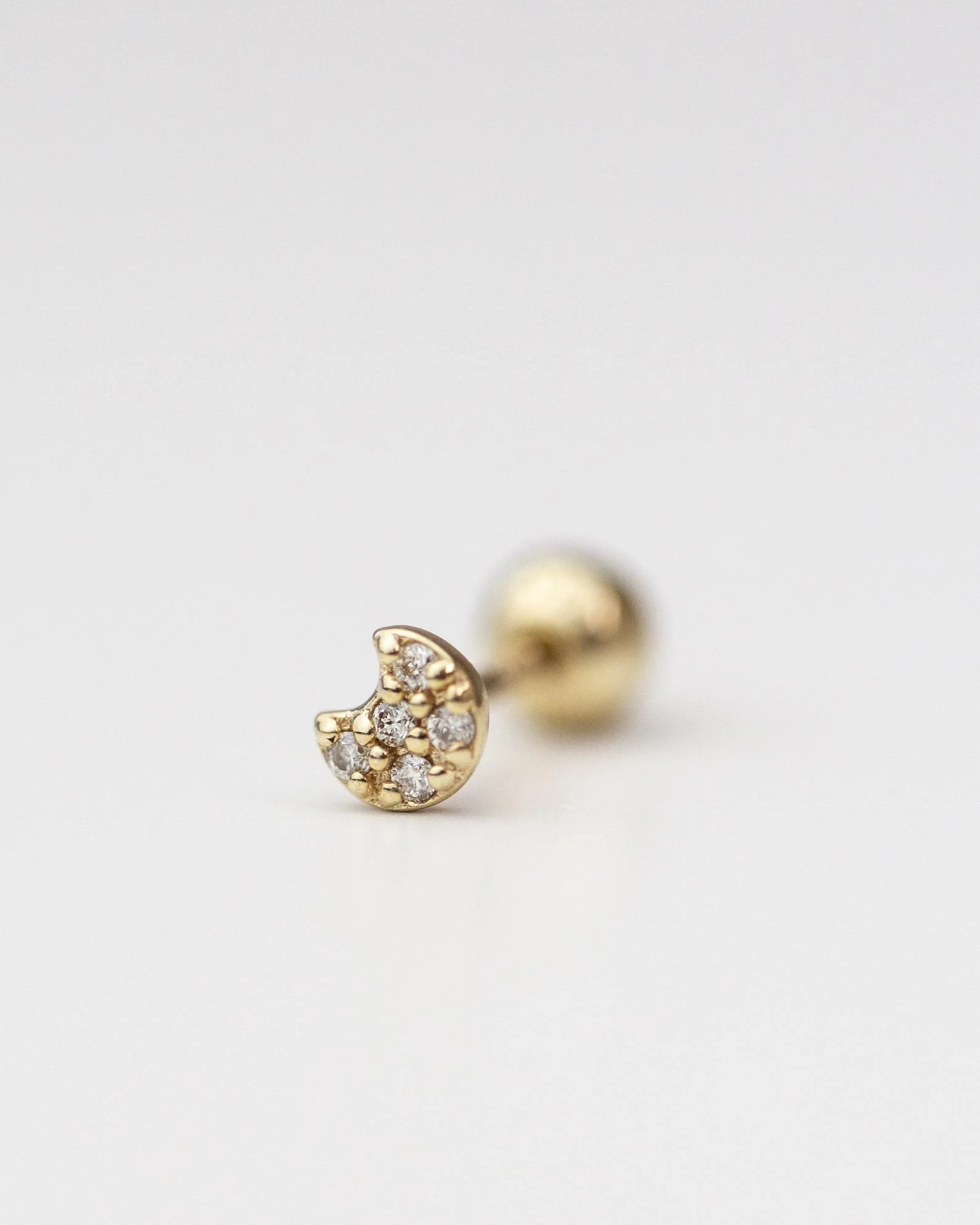 14k Mini diamond crescent moon stud