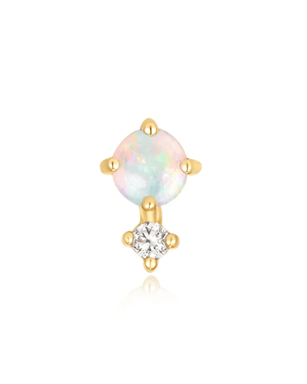 14k Natural Opal Cartilage Stud Earring with screw flat back - Image 2
