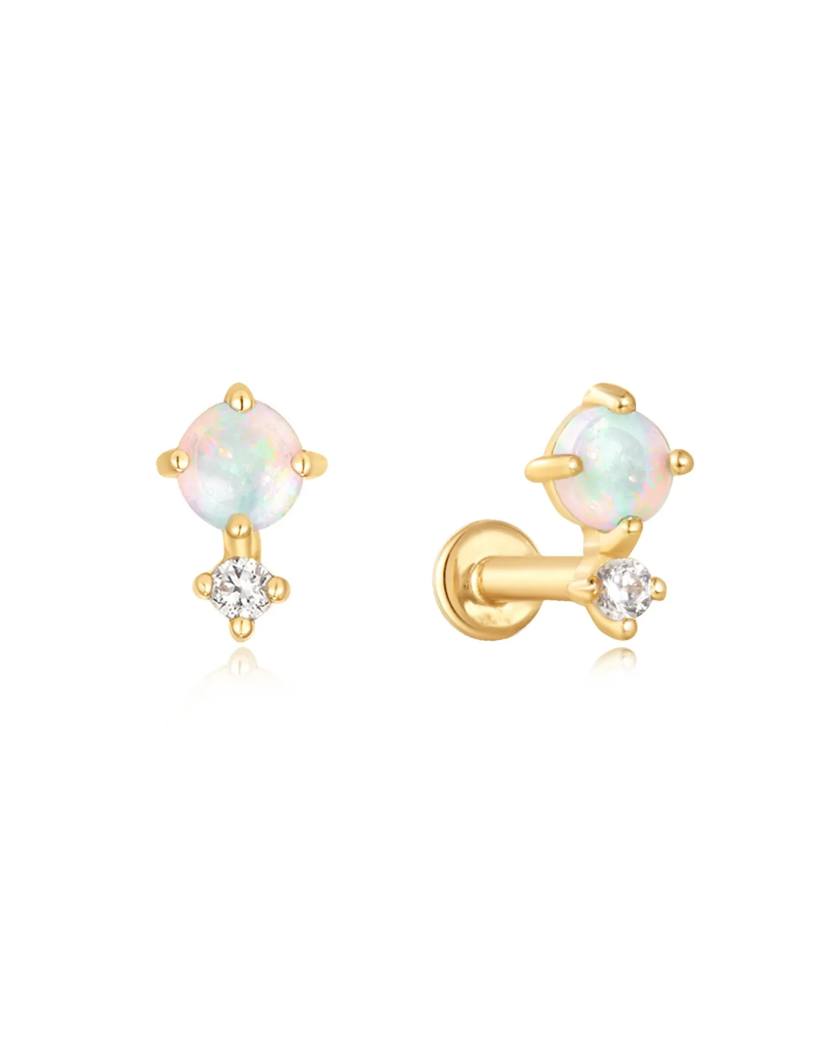 14k Natural Opal Cartilage Stud Earring with screw flat back - Image 3