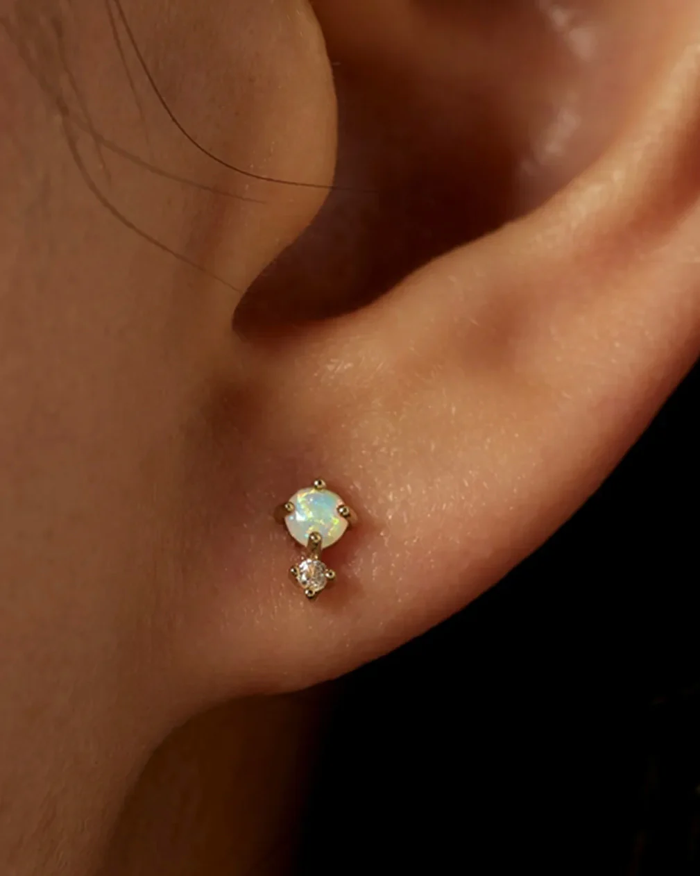 14k Natural Opal Cartilage Stud Earring with screw flat back - Image 4