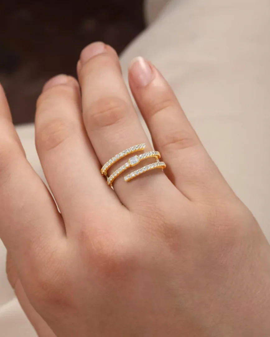 14k Solid Gold Diamond Spiral Wrap Ring - Image 4