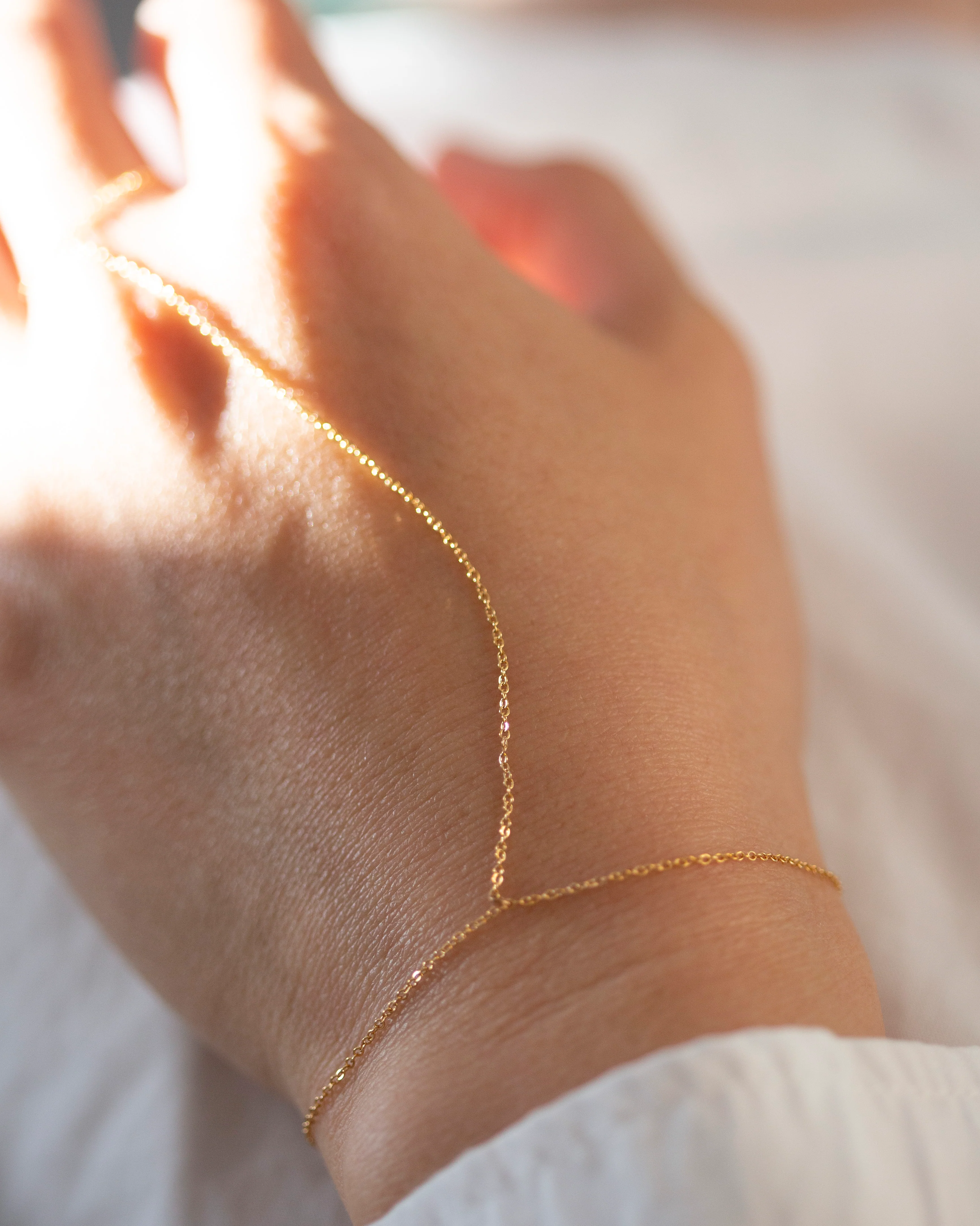 14k Solid Gold Hand Chain Bracelets - Image 4
