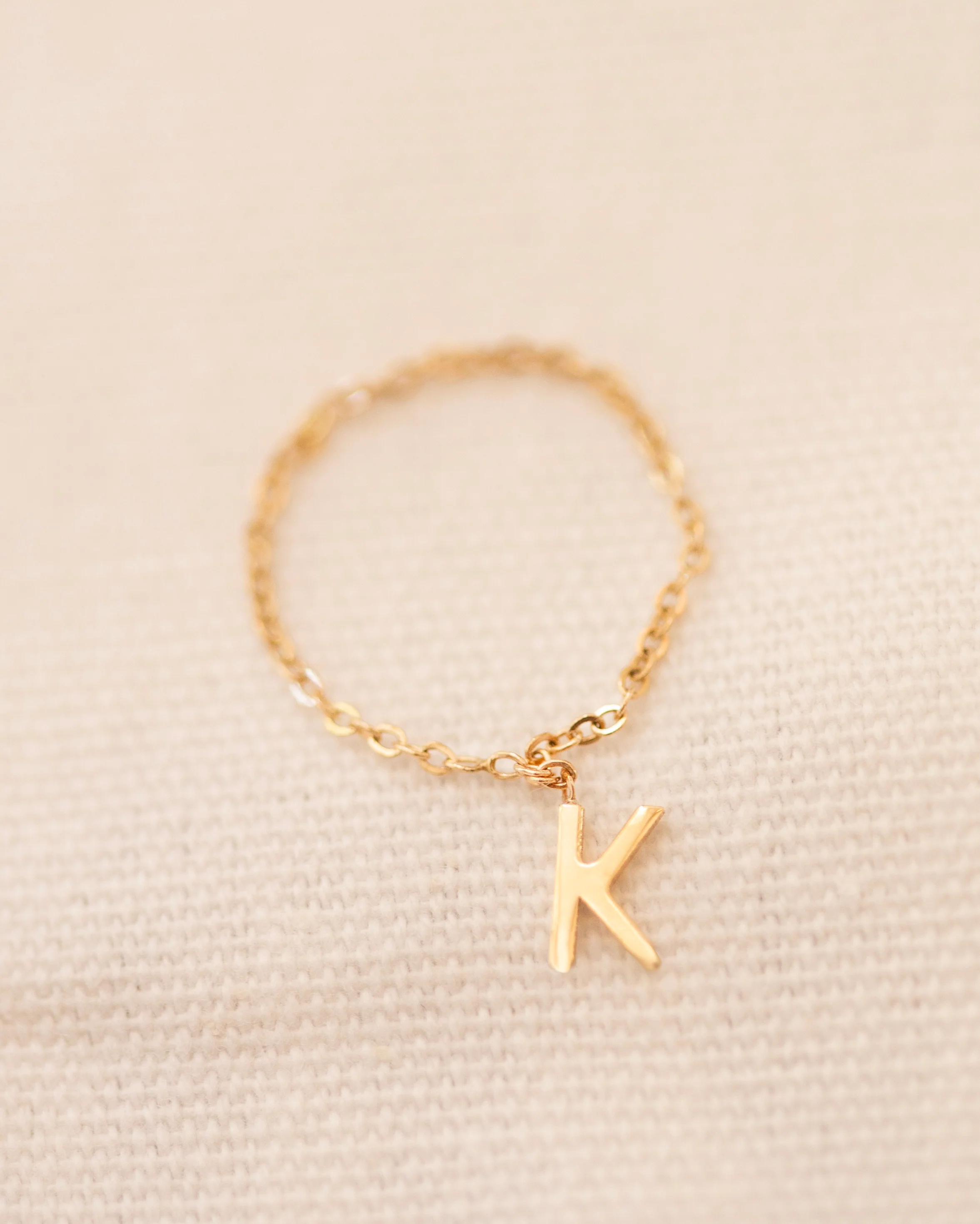 14k Super Dainty Chain Ring with Initial - Image 2