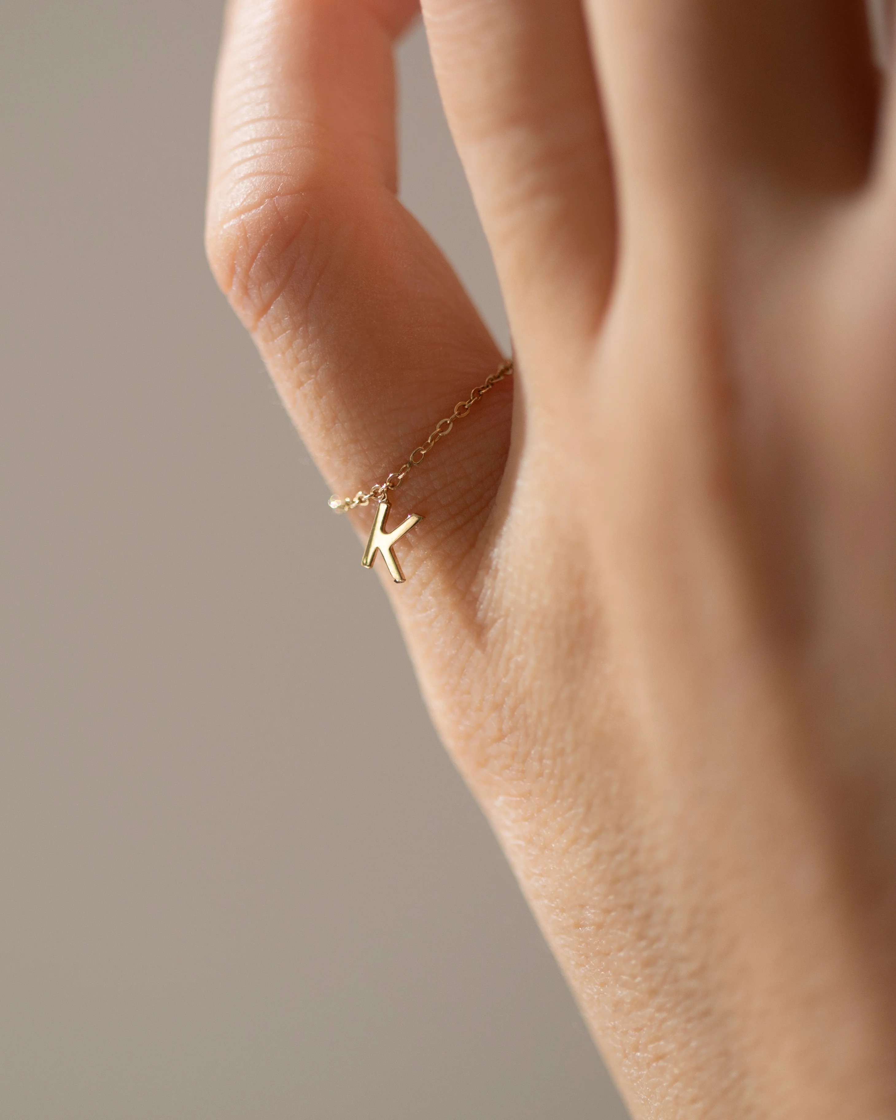 14k Super Dainty Chain Ring with Initial - Image 3