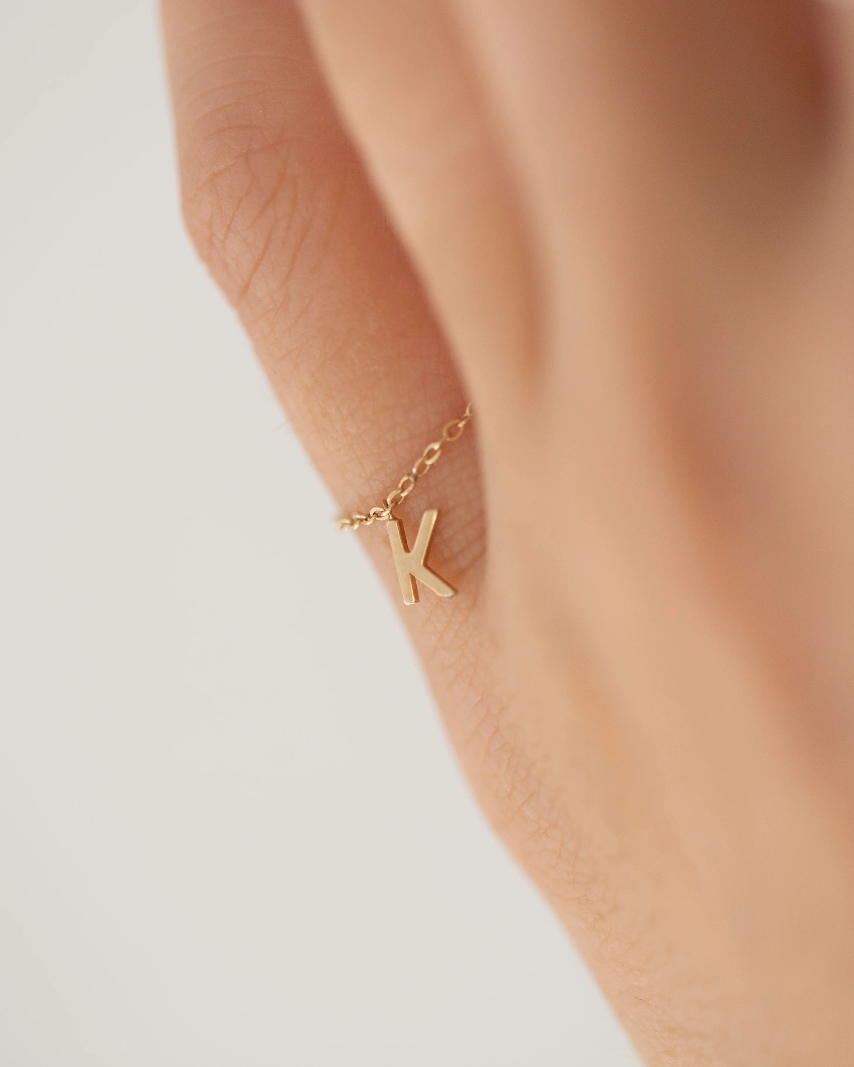 14k Super Dainty Chain Ring with Initial - Image 5