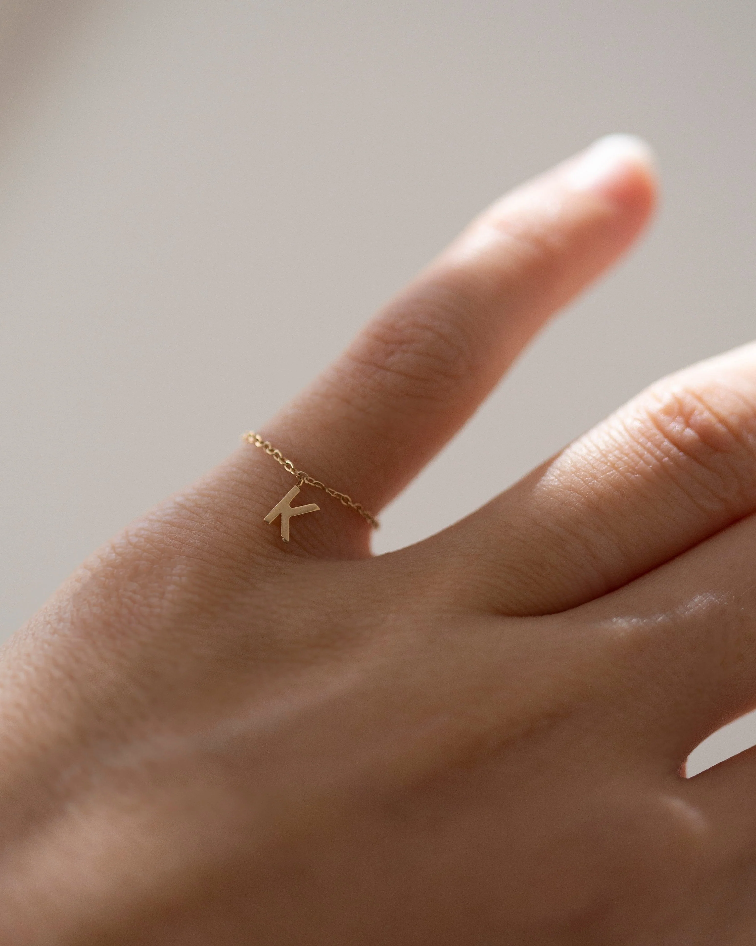 14k Super Dainty Chain Ring with Initial - Image 6