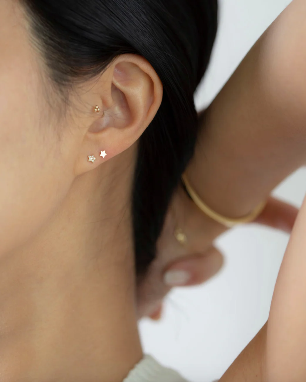 14k Triangle Ball Cartilage with flat back - Image 2