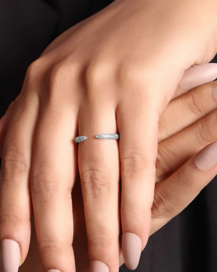 14k White Gold Pave Diamond Open Ring