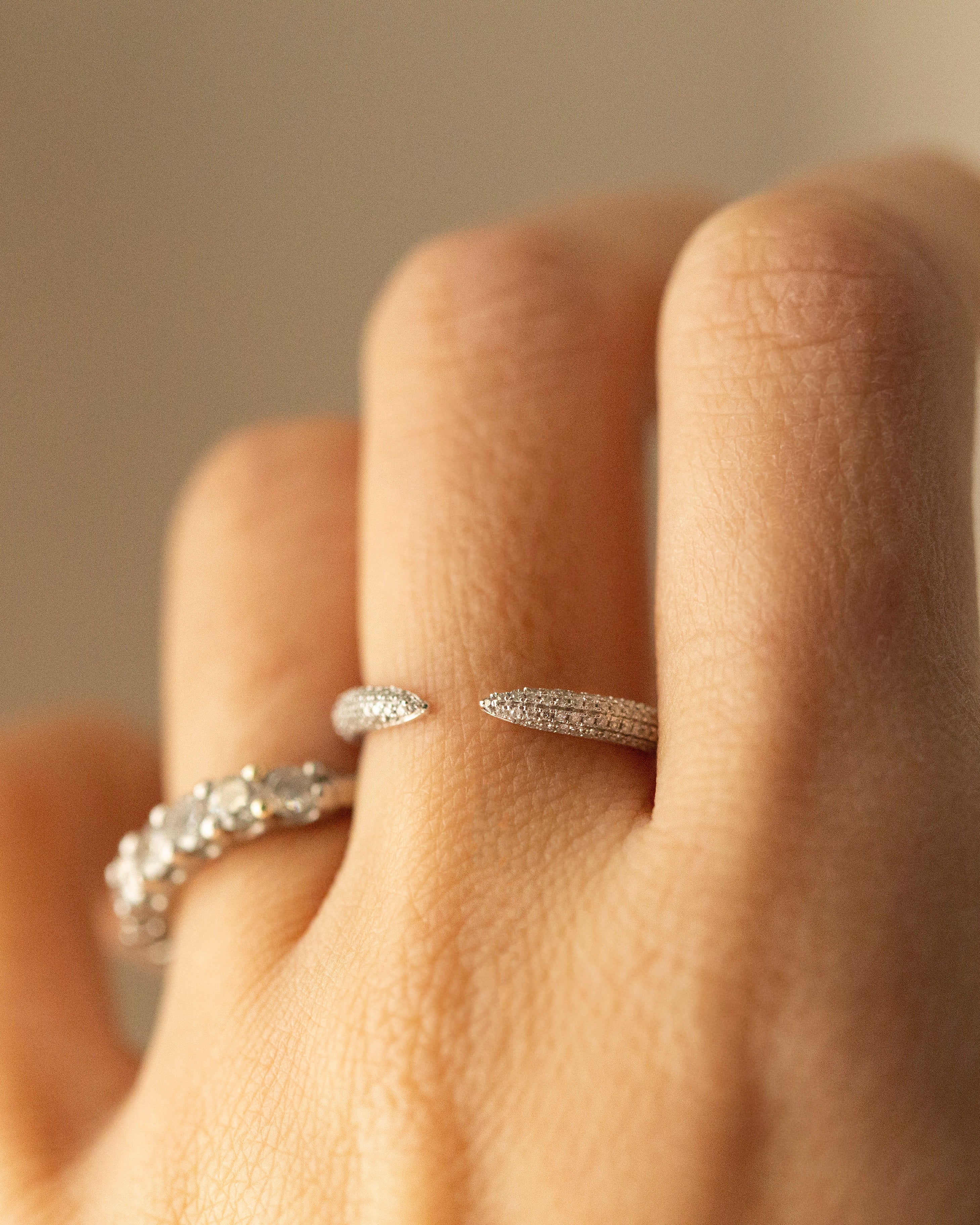 14k White Gold Pave Diamond Open Ring - Image 3