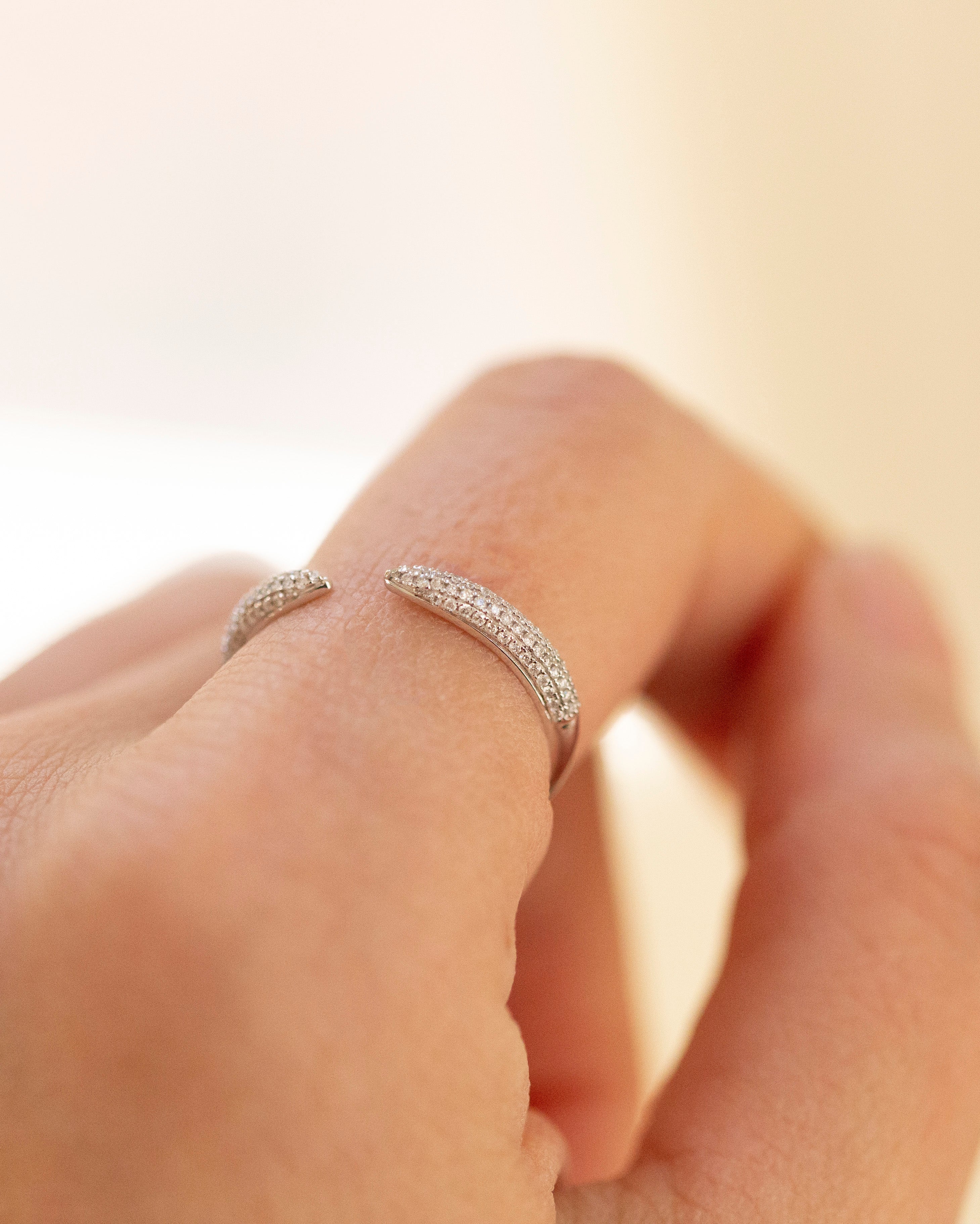 14k White Gold Pave Diamond Open Ring - Image 6
