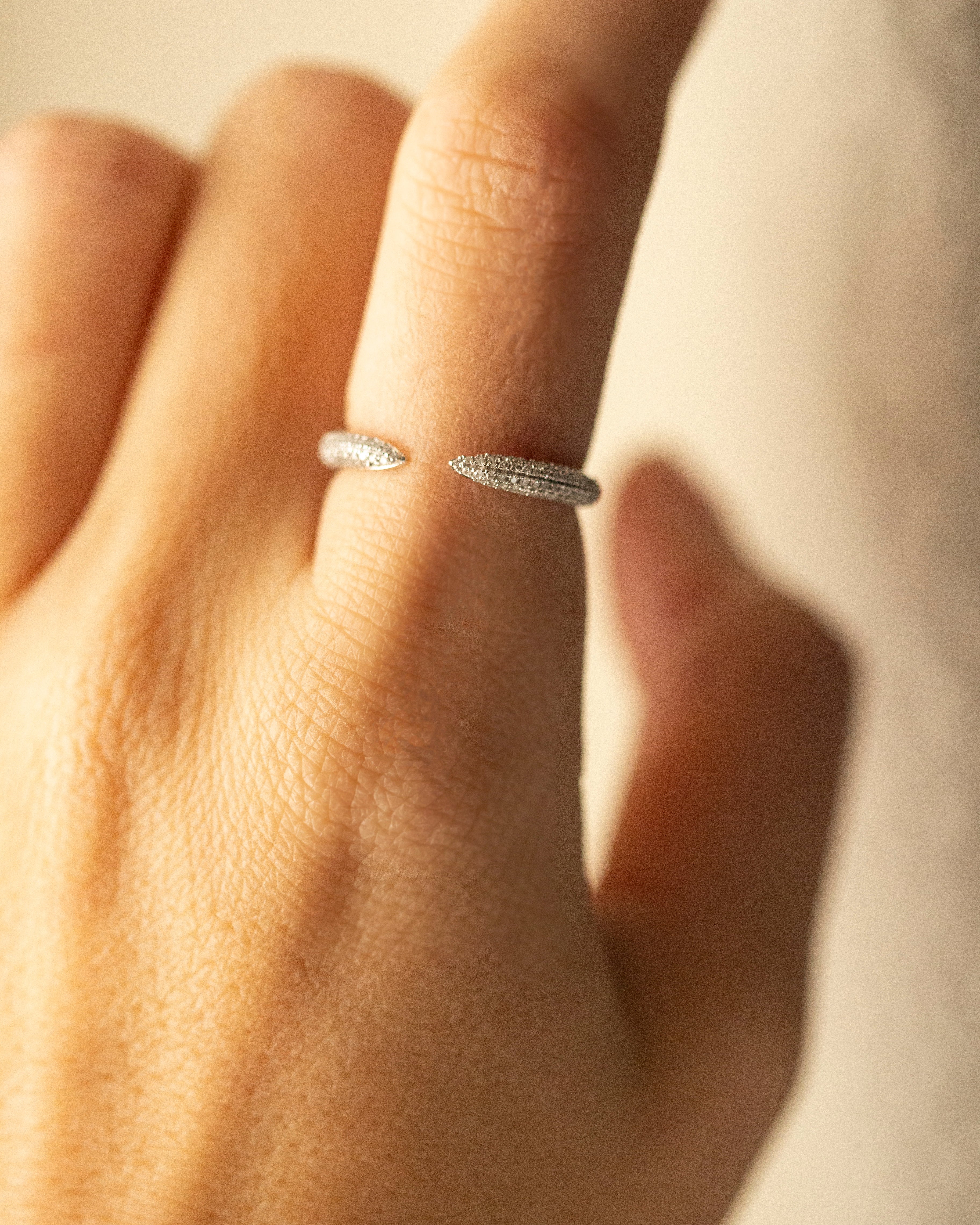 14k White Gold Pave Diamond Open Ring - Image 7