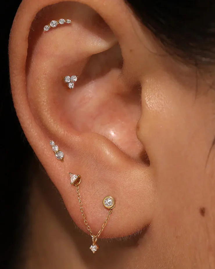 14k White Topaz Ear Stud for Cartilage with flat back - Image 2