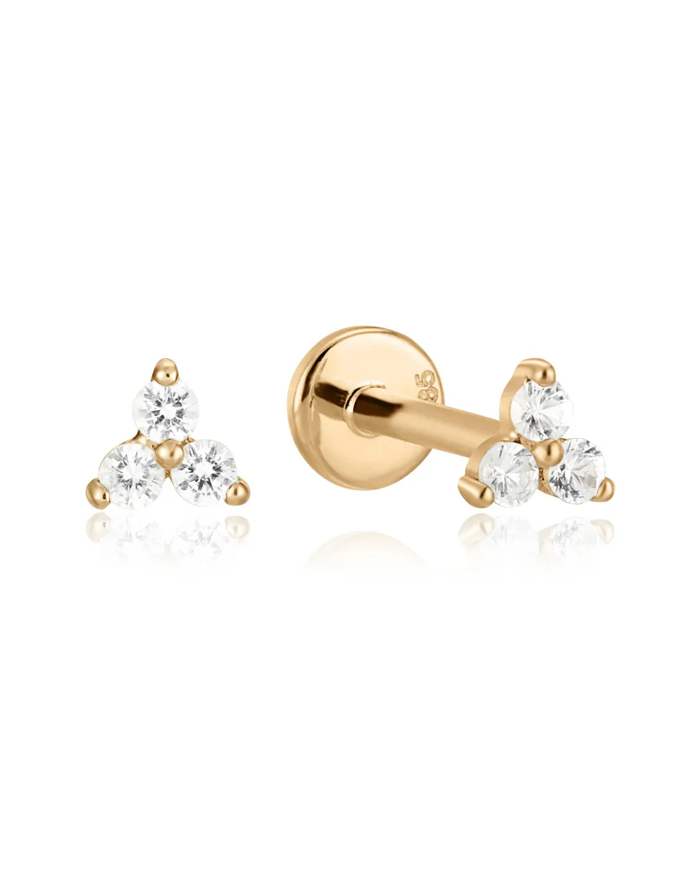 14k White Topaz Ear Stud for Cartilage with flat back - Image 3