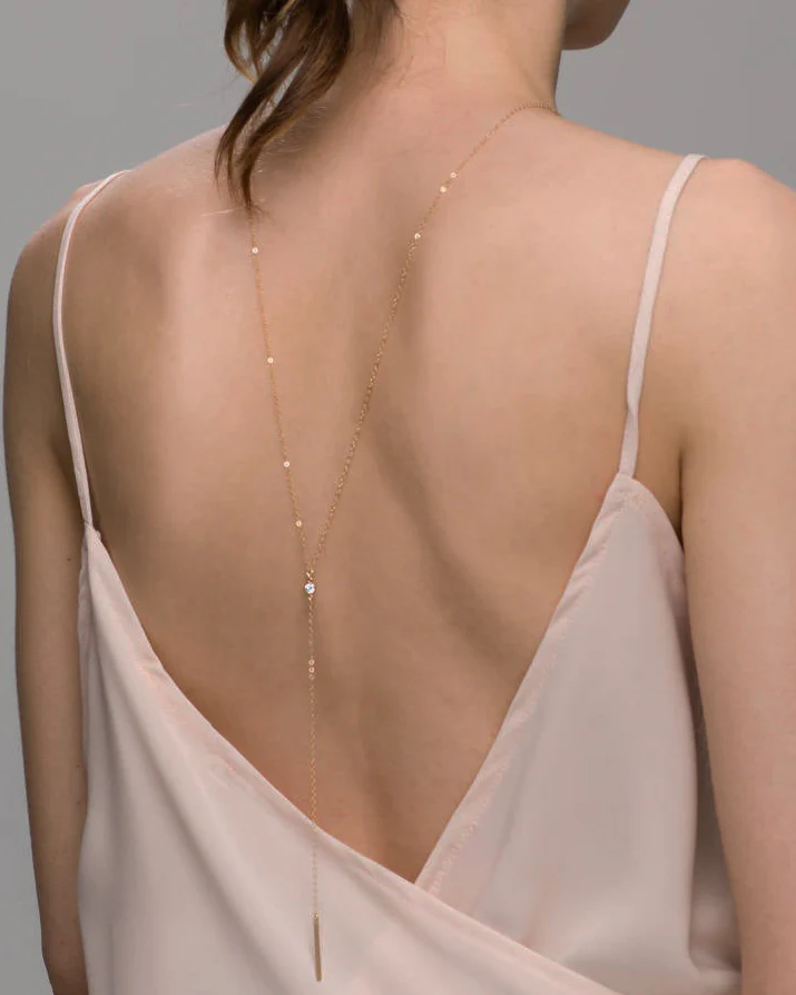Single CZ Back Necklace - Image 3