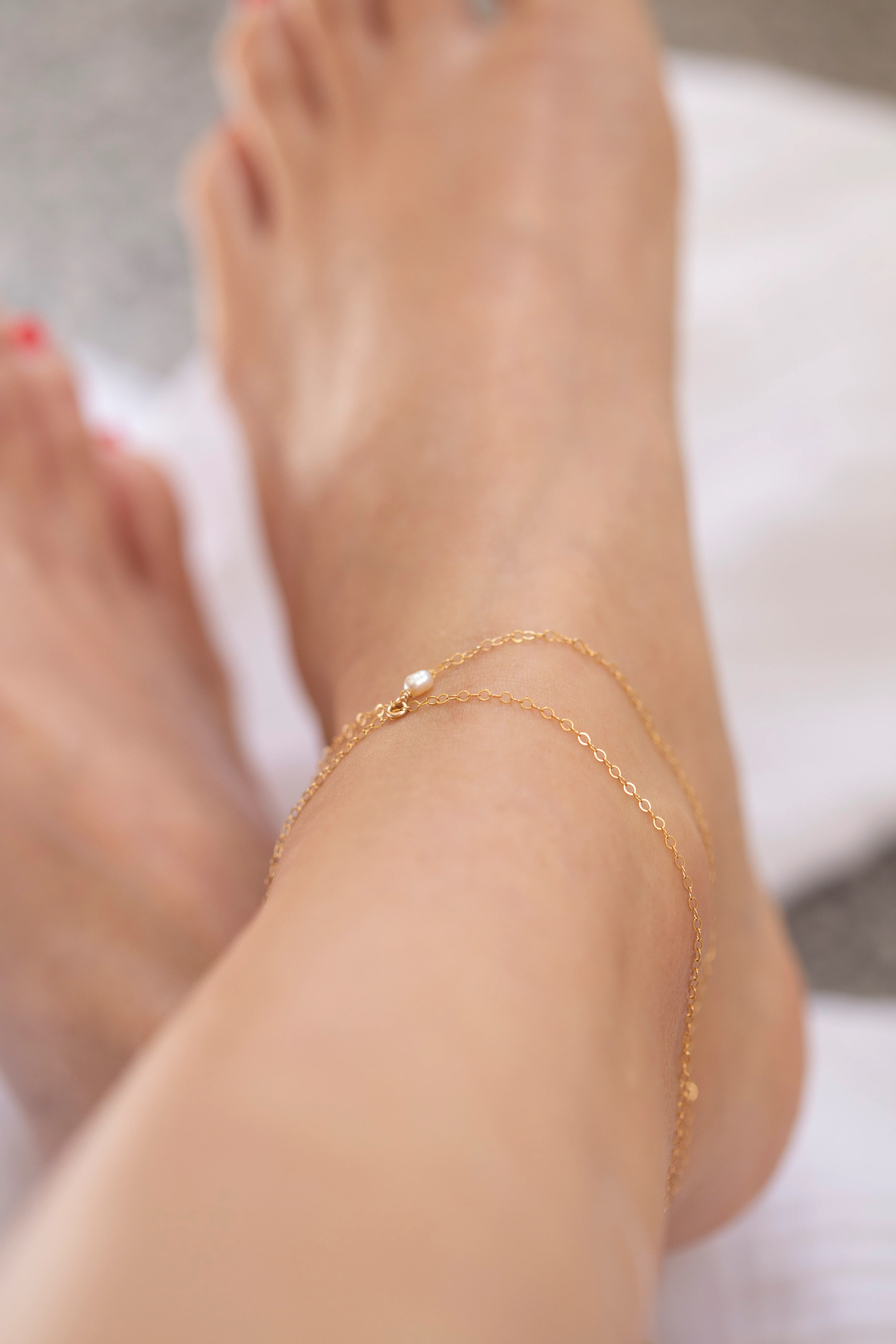 Dainty Anklet with small Fresh water pearl - Image 2