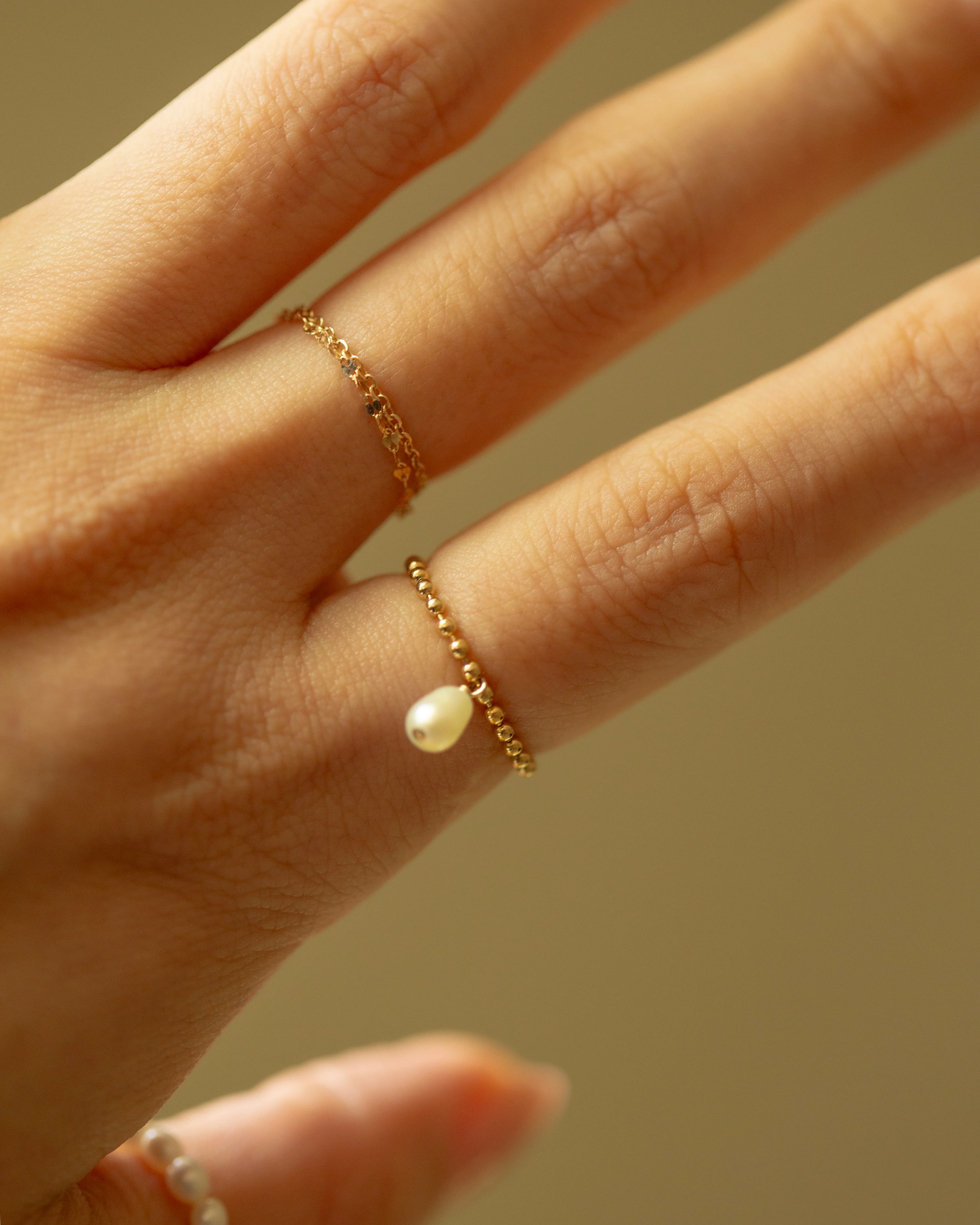 Dangle Pearl Ball Chain Ring