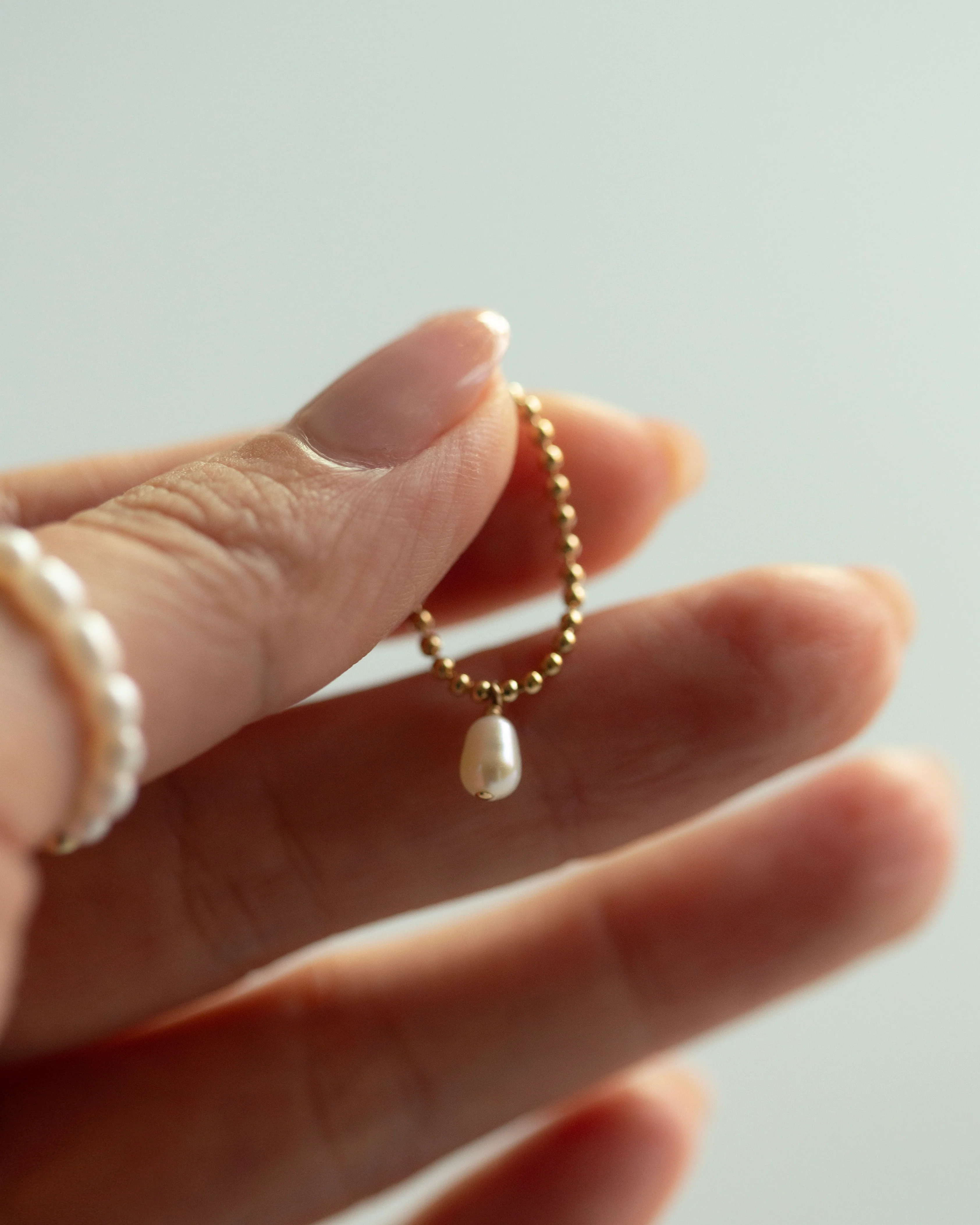 Dangle Pearl Ball Chain Ring - Image 3