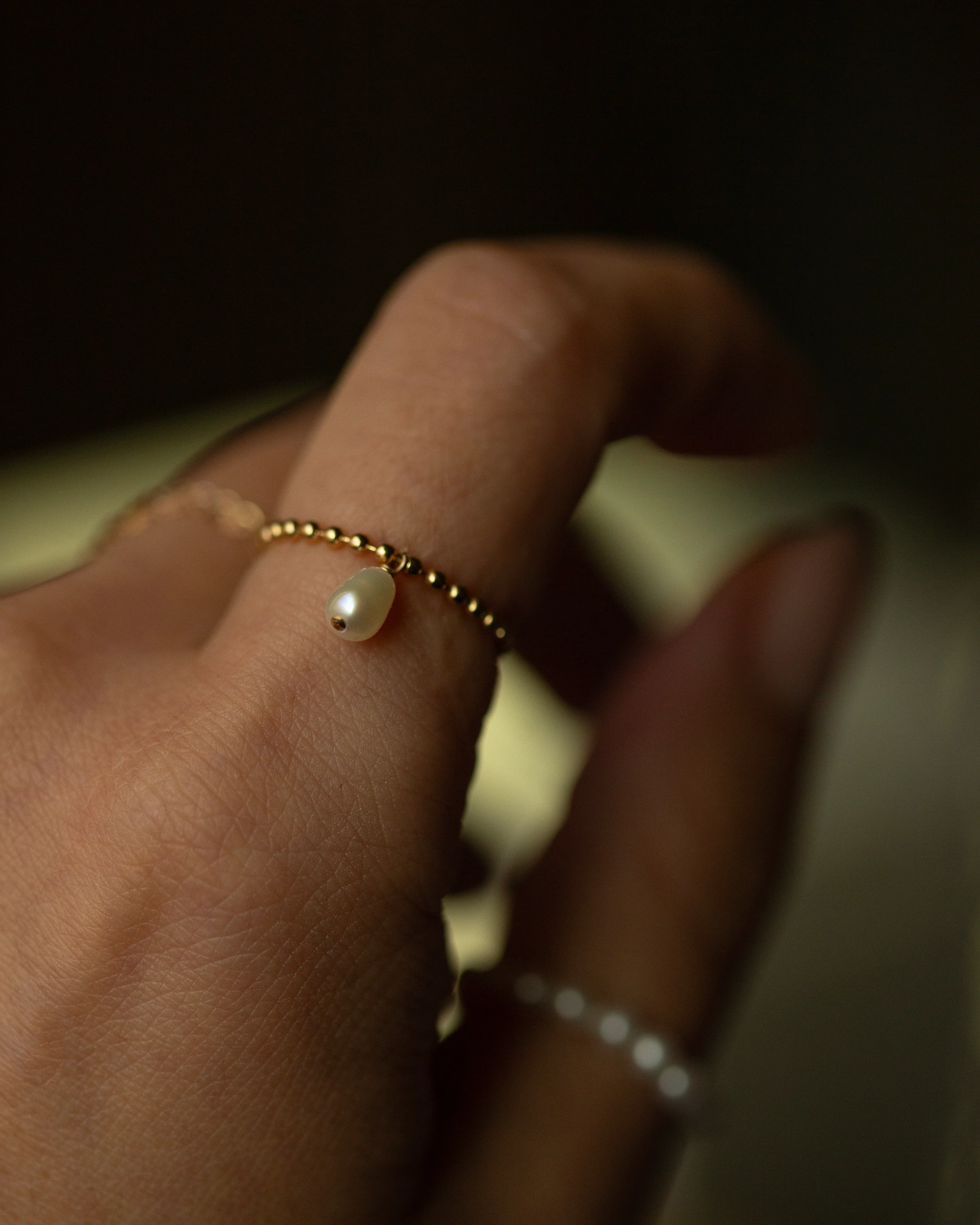 Dangle Pearl Ball Chain Ring - Image 4