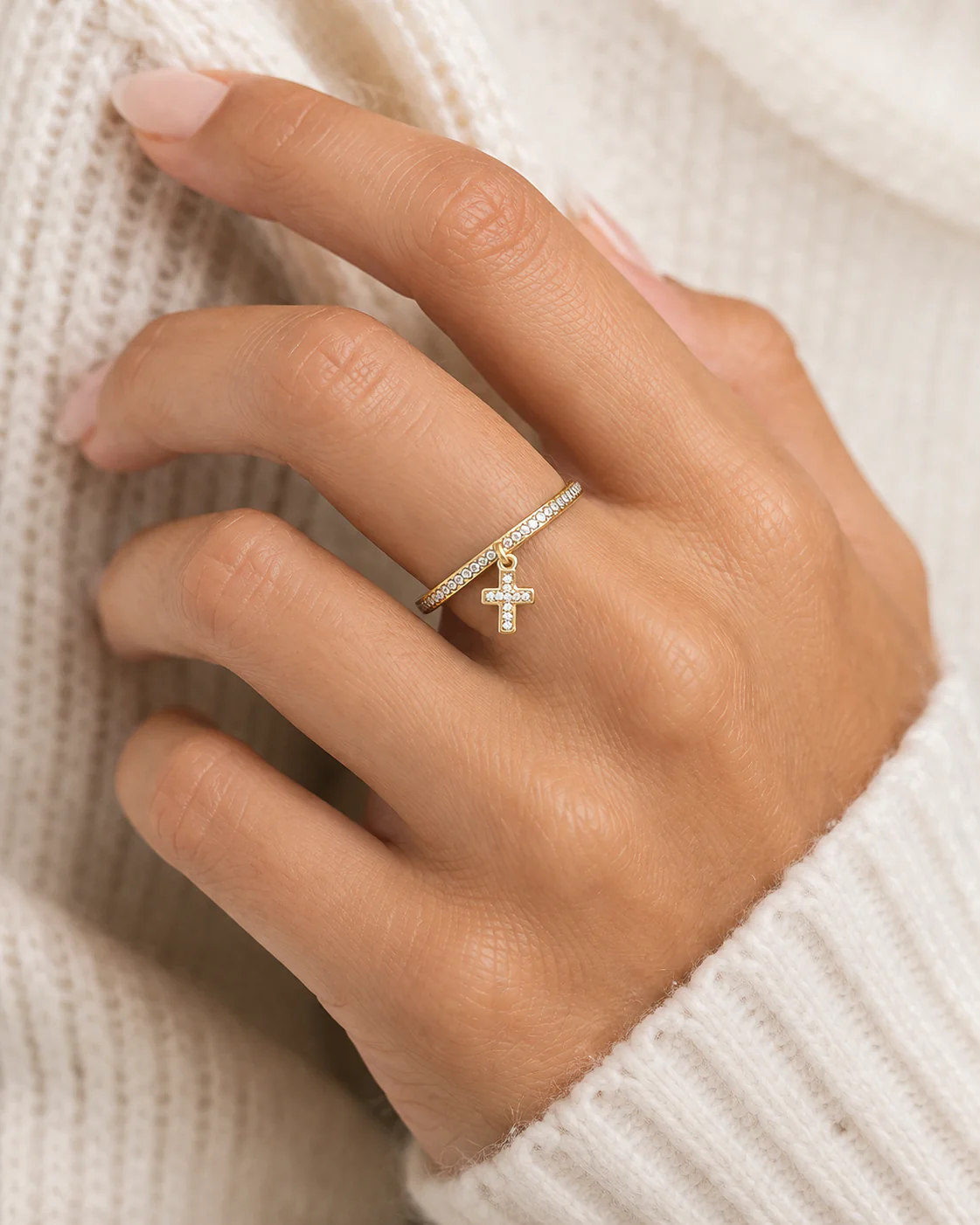 Diamond Cross Dangle Ring