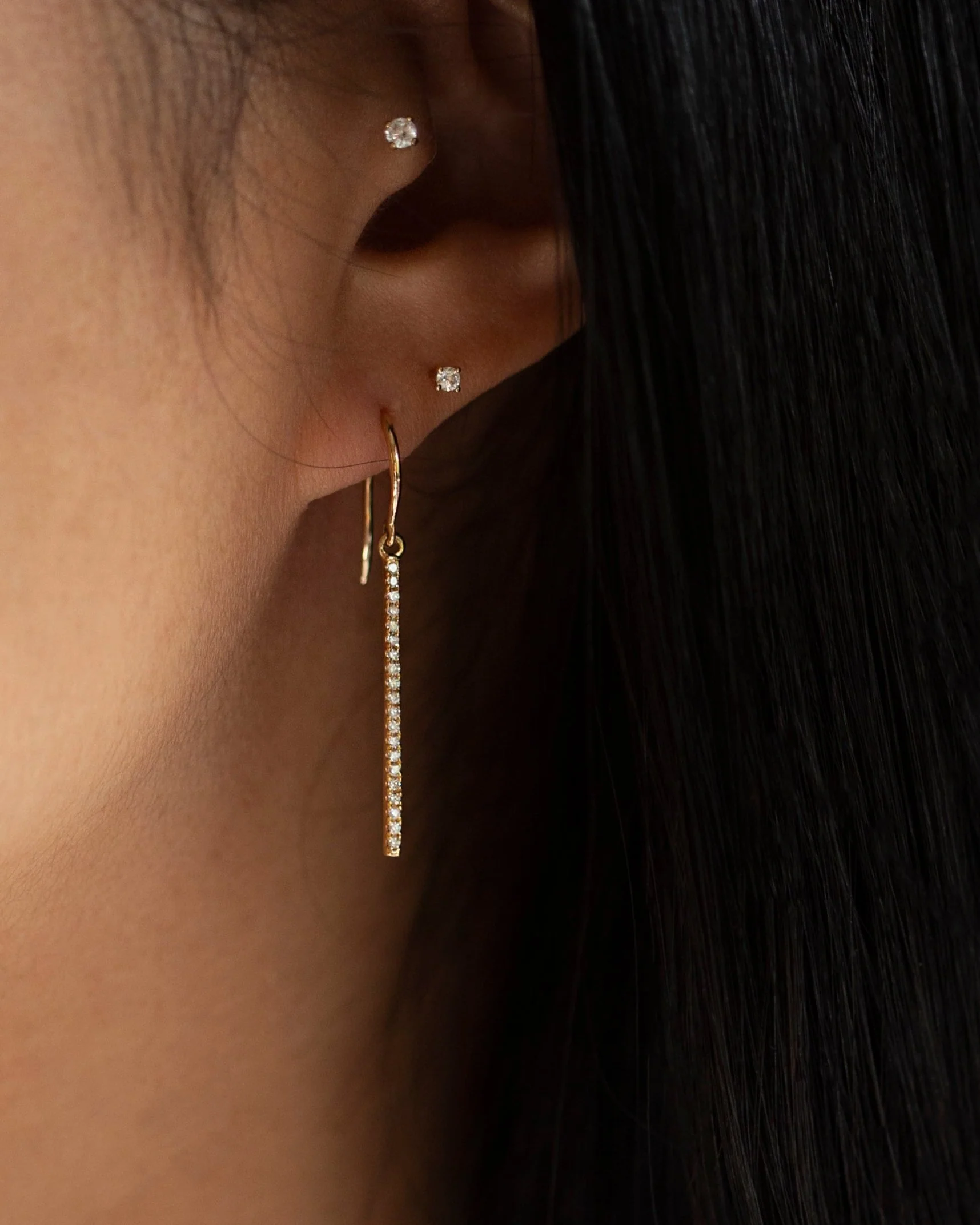 Diamond Drop Bar Earrings - Image 2